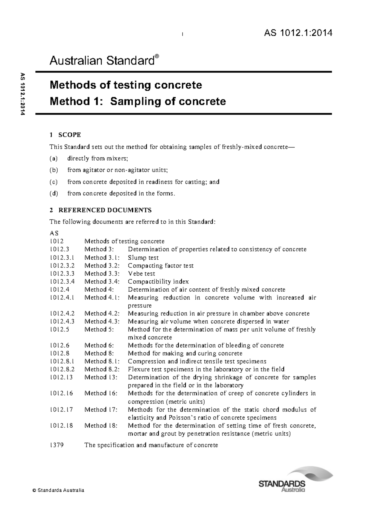 AS 1012 - Concrete Testing Methods: Sampling and Standard Practices ...