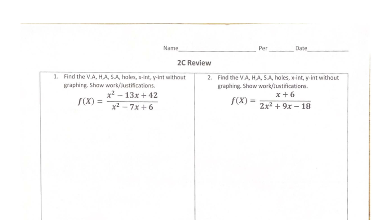 2C Review: Identifying V.A, H.A, S.A, and Holes in Graphs - Studocu