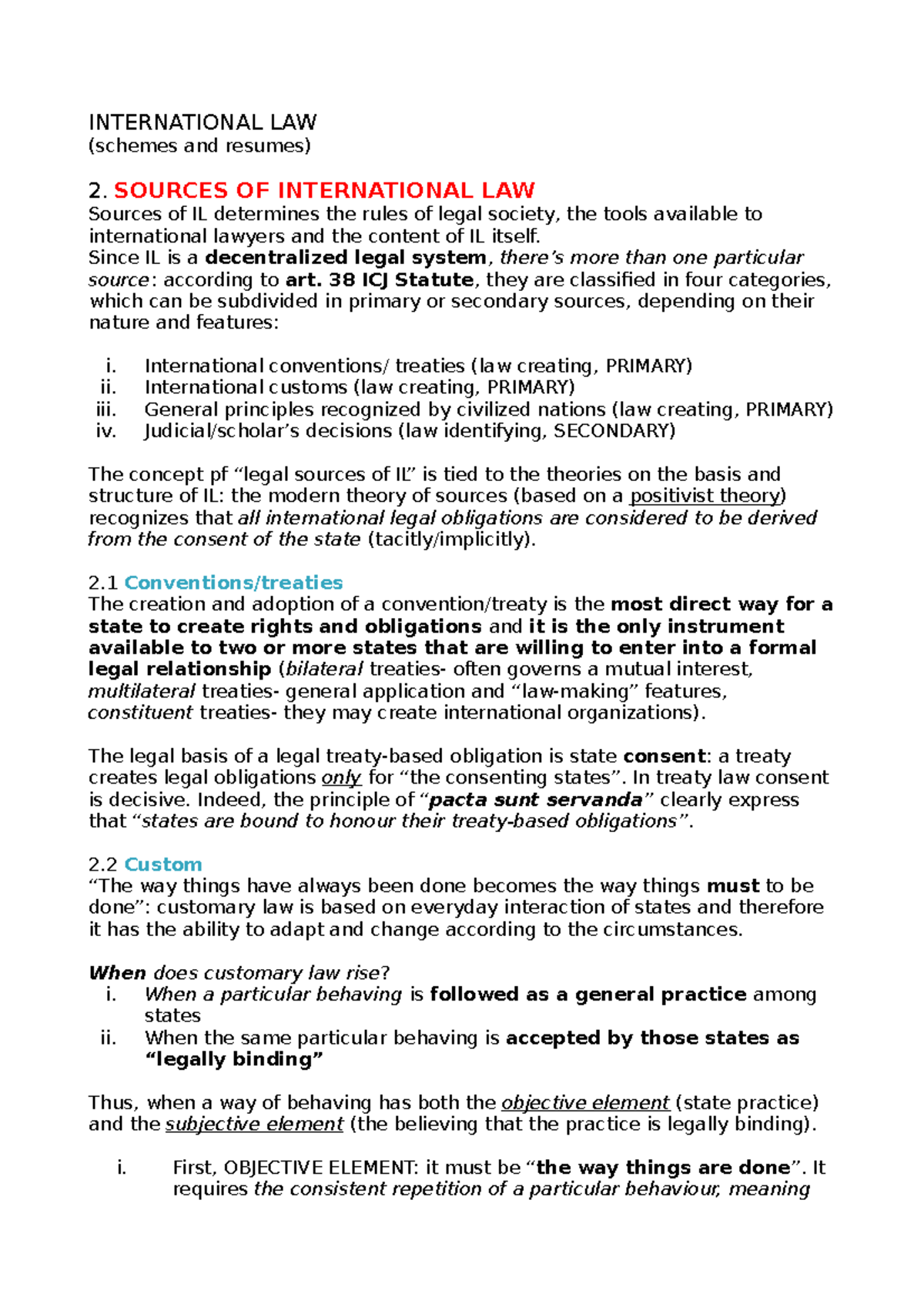 International Law (IL) Concepts: Key Summaries and Sources Overview ...