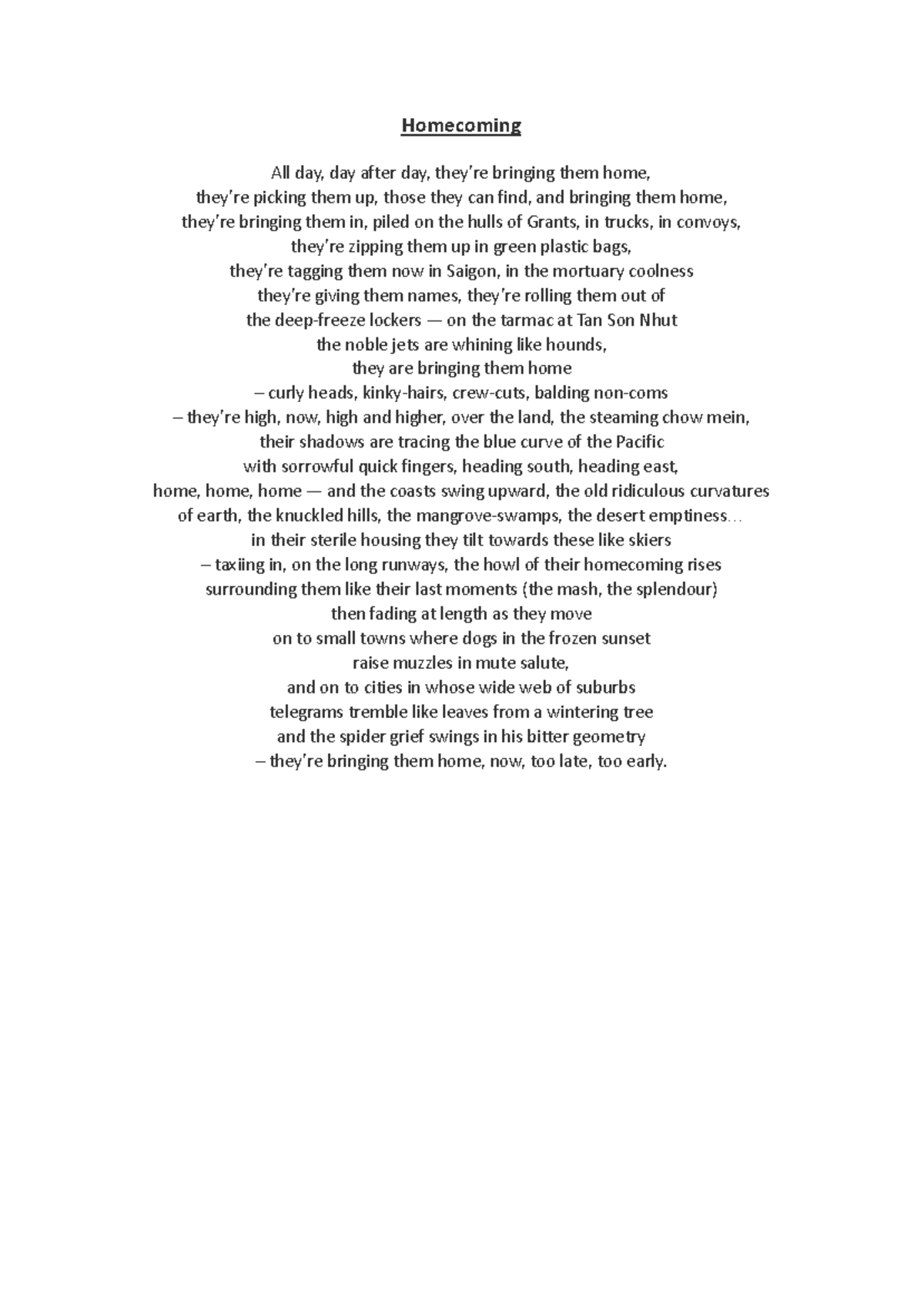 Homecoming Reflections: A Poetic Journey of Return - Studocu