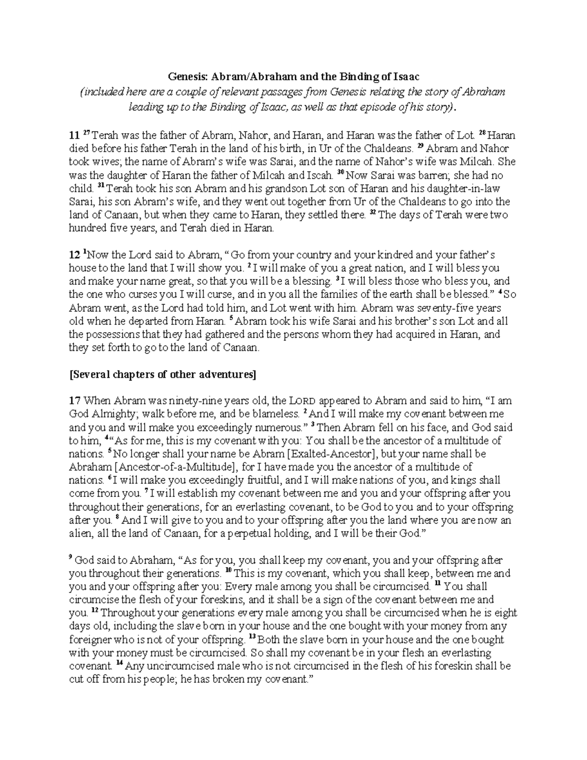 Genesis: The Covenant and Testing of Abraham (Final Exam Notes) - Studocu