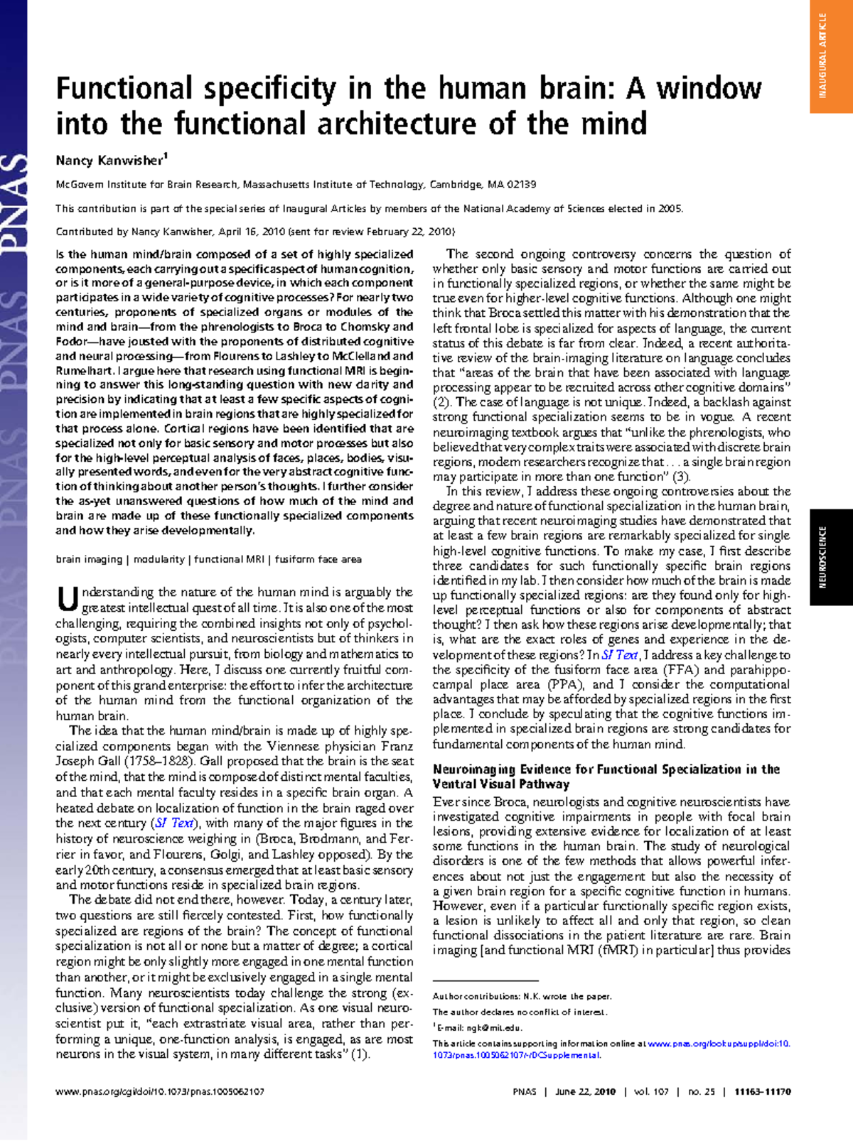 Functional Specialization in the Human Brain: Insights from fMRI ...