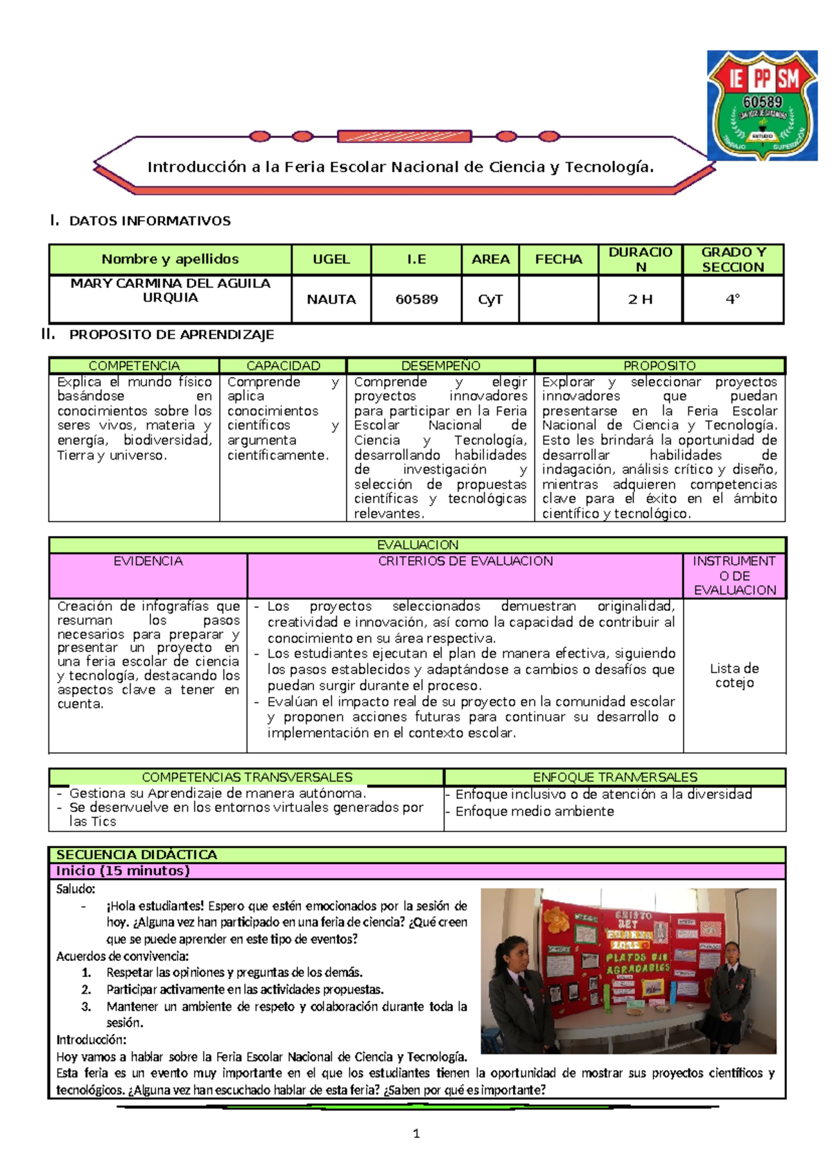 Introducción a la Feria Escolar Nacional de Ciencia y Tecnología - 4 ...
