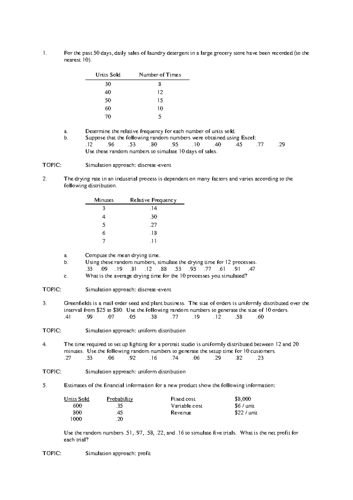 Simulation exercise quantitative methode for business - For the past 50 ...