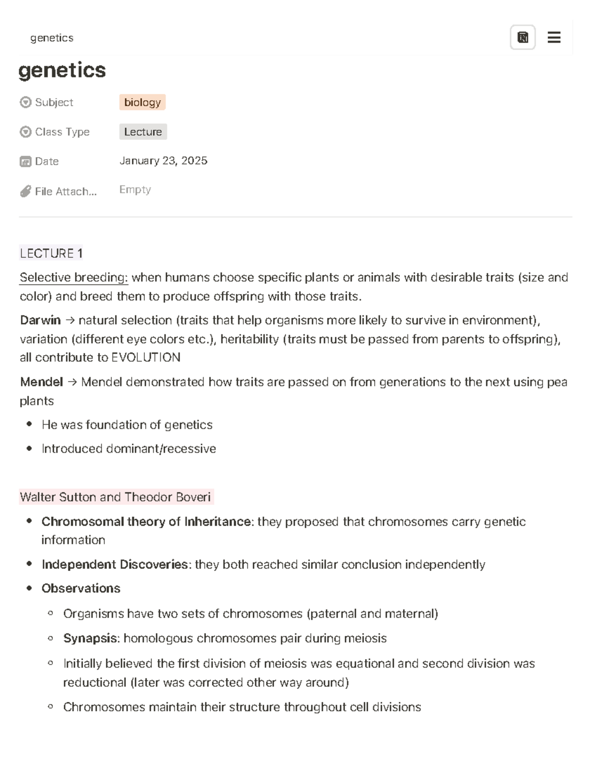 Genetics - lecture notes - genetics genetics Subject biology Class Type ...