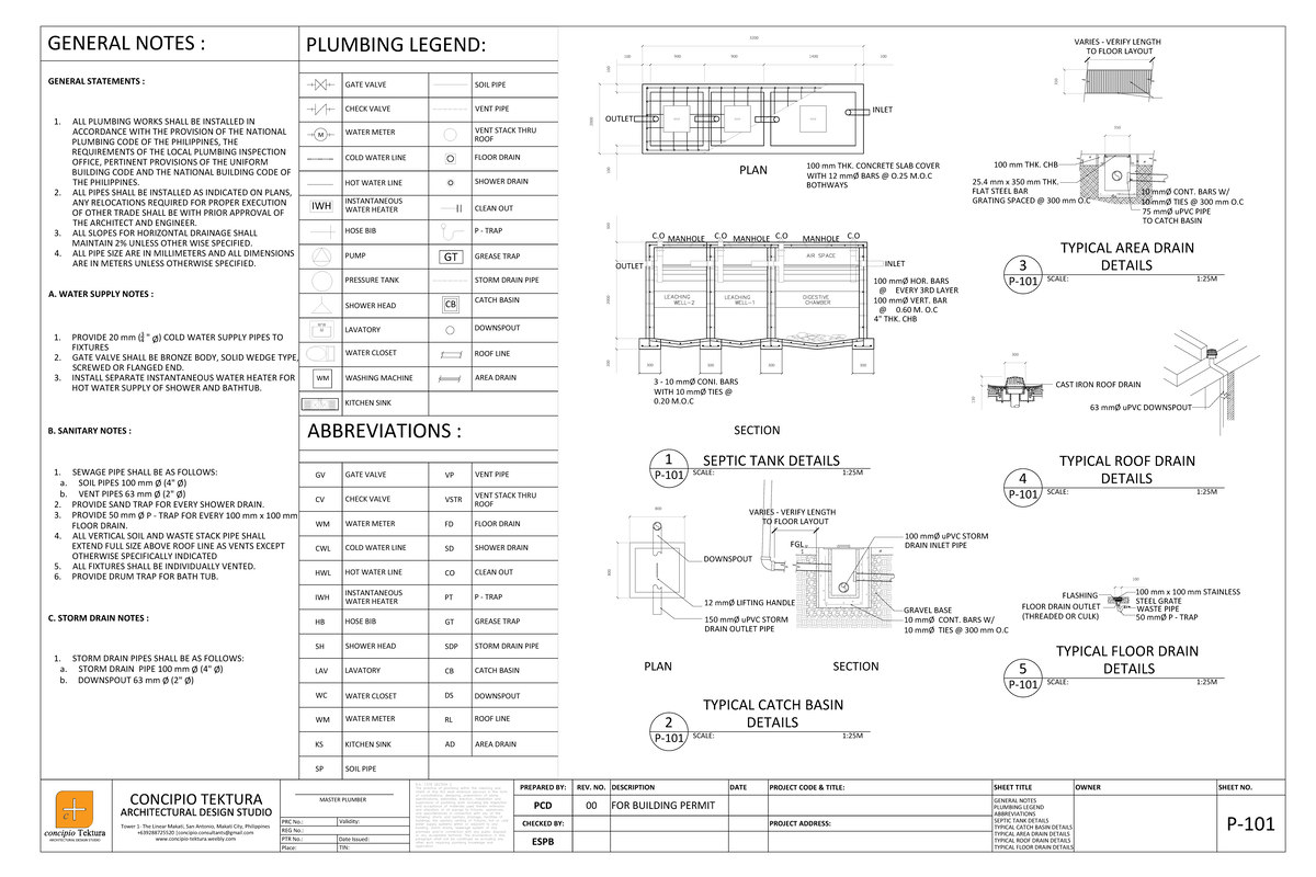 Plumbing Legend and General Notes for Building Permit (PLUMB 3200 ...