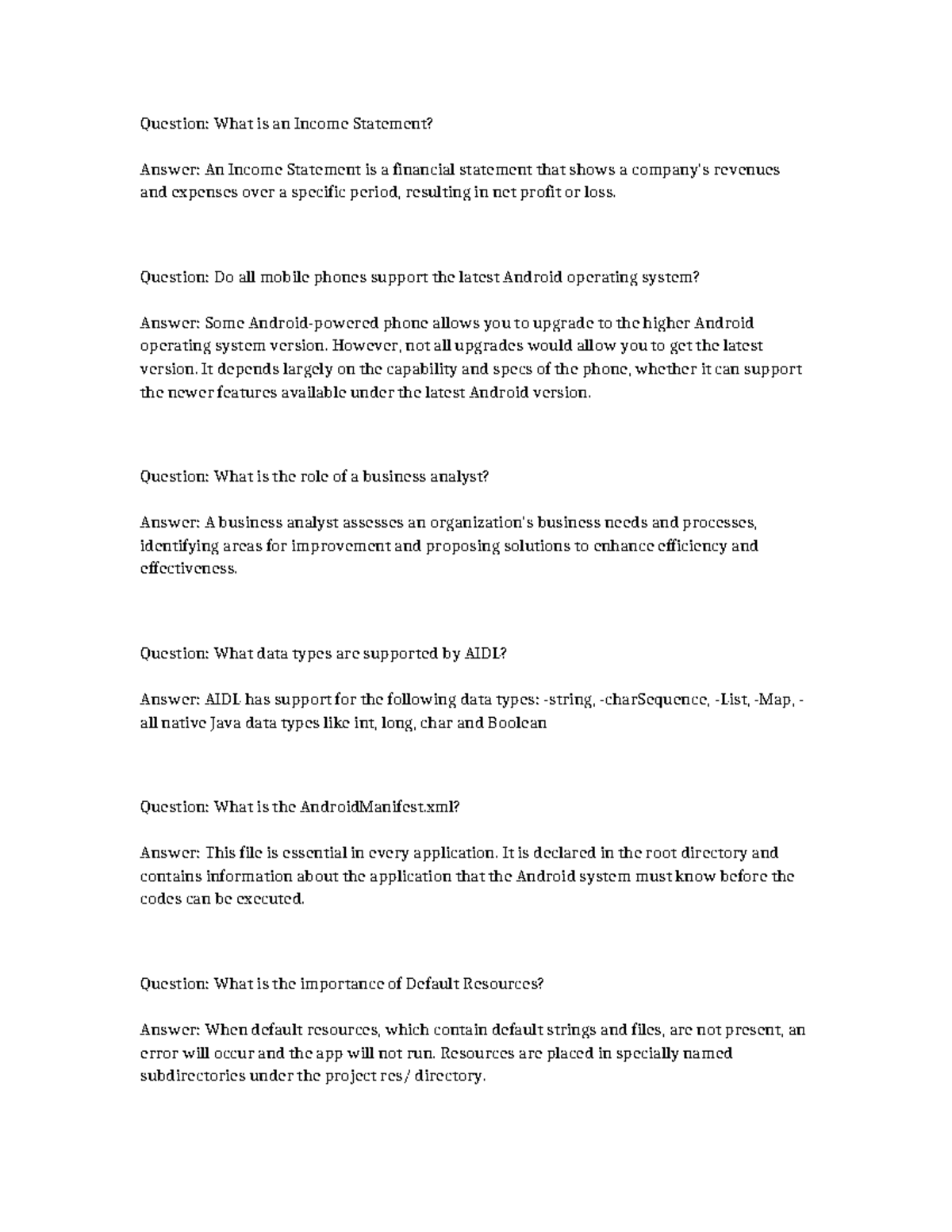Business Analysis and Android Fundamentals Overview - Studocu