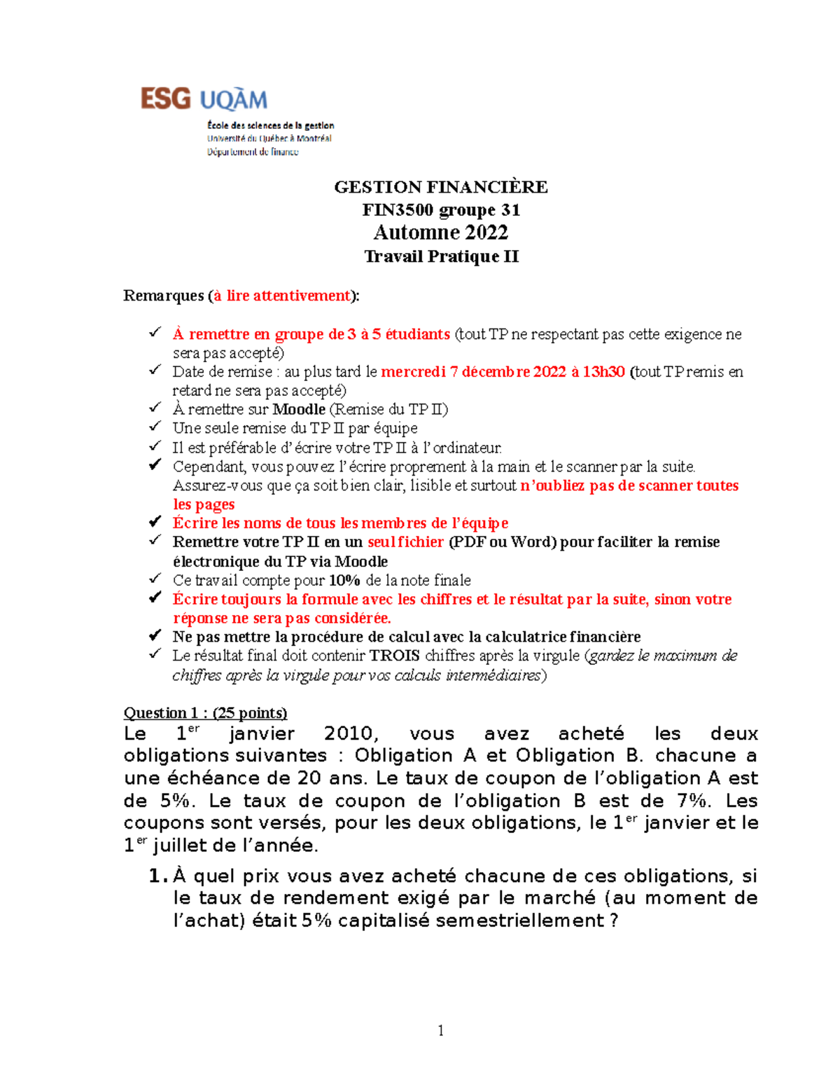 TP II - Gestion Financière FIN3500 - Automne 2022 - Évaluation et ...
