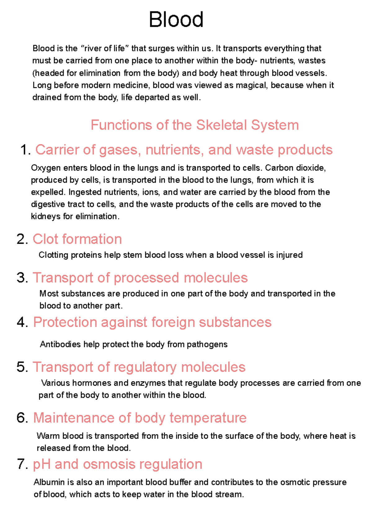 Blood Functions and Components - Bio231 Anatomy Lecture Notes - Studocu