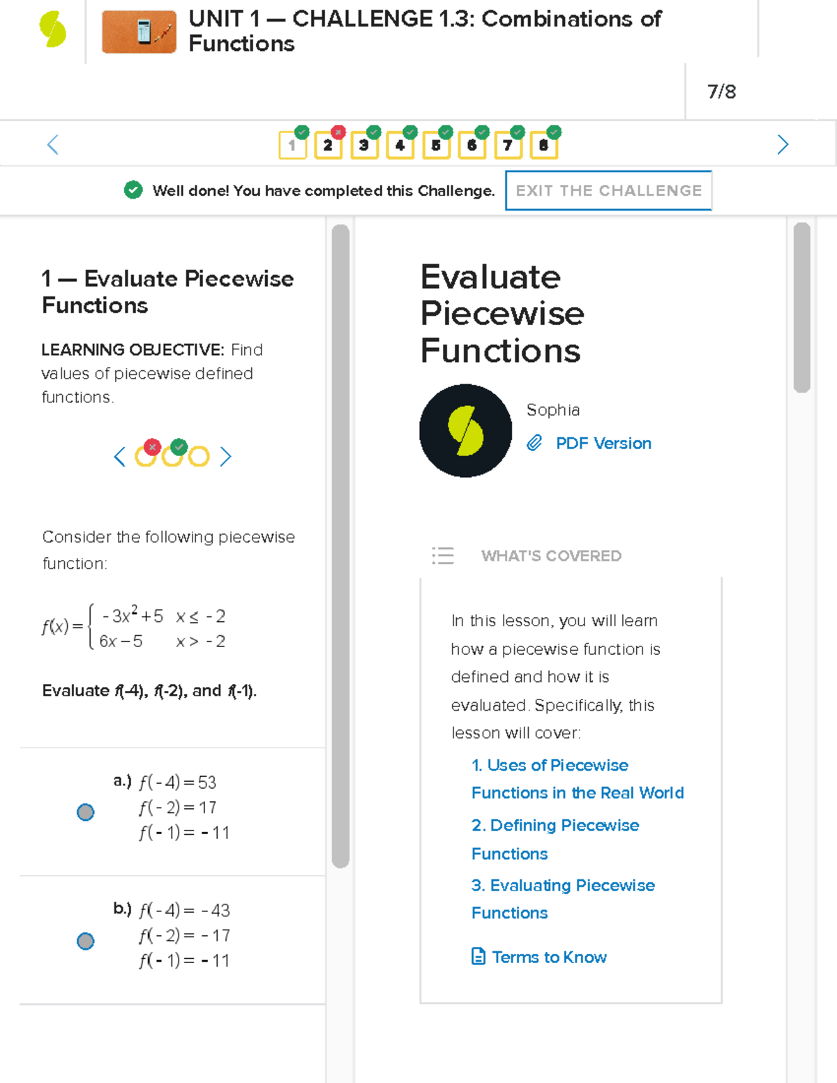 Calculus I Challenge 1.3: Evaluating Piecewise Functions - Studocu