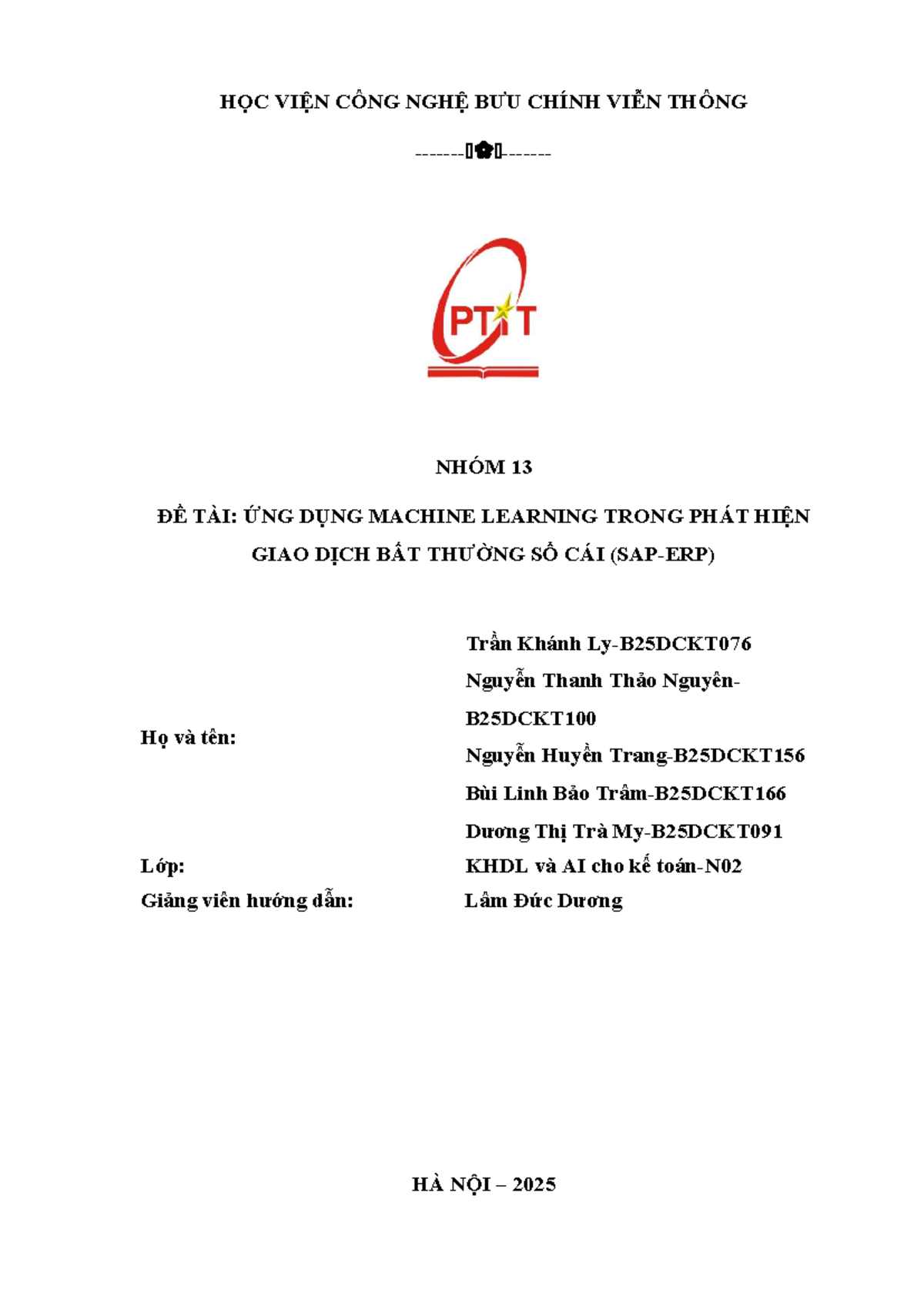 BÁO CÁO TIỂU LUẬN THỰC HÀNH SỐ 5 N13: ỨNG DỤNG MACHINE LEARNING TRONG ...