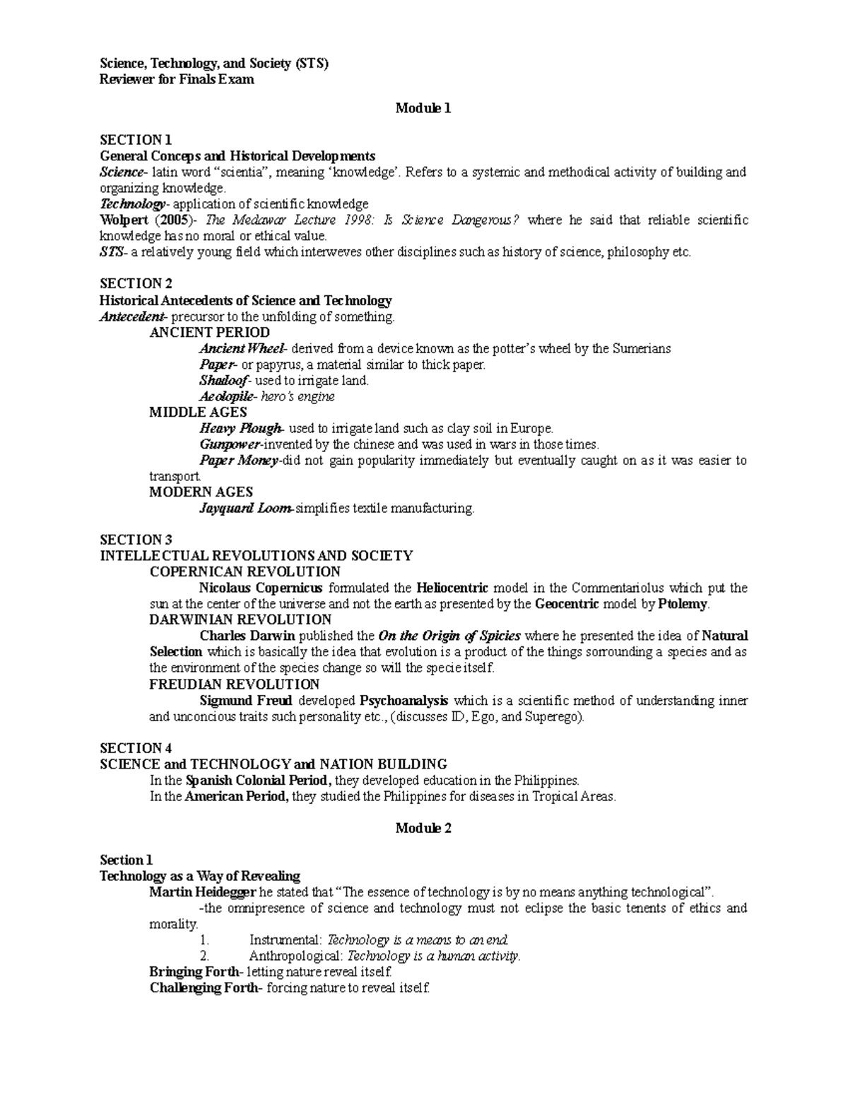 STS 101: Finals Exam Reviewer on Science, Technology, and Society ...