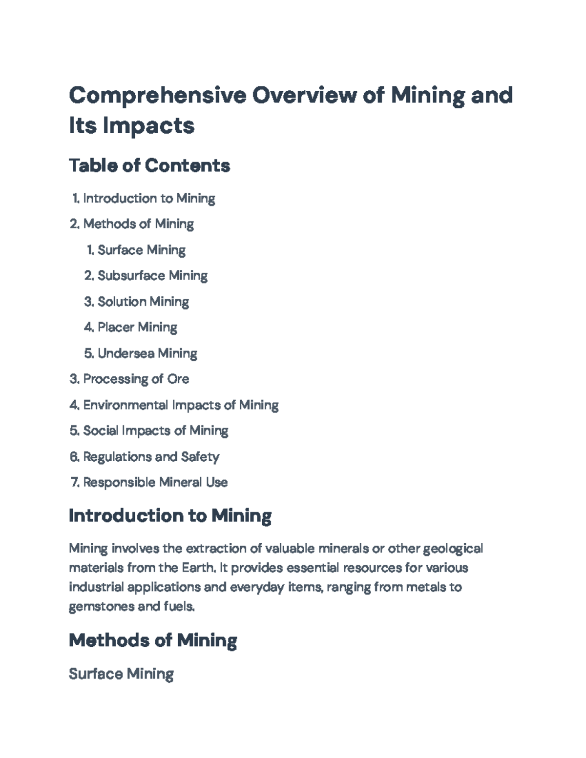 Comprehensive Overview of Mining Methods, Impacts, and Regulations ...