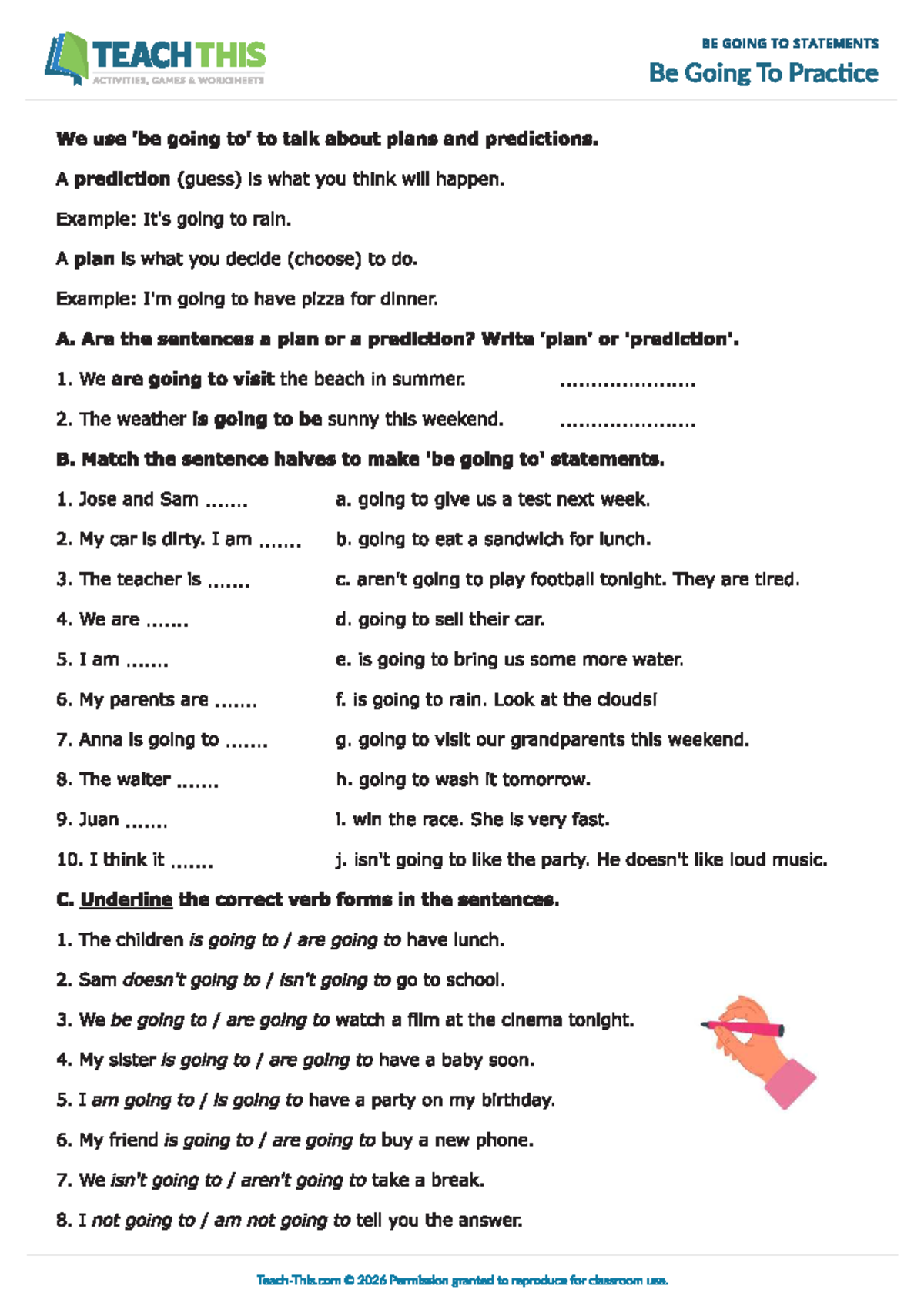 BE GOING TO STATEMENTS: TEACHING ACTIVITIES & WORKSHEETS - Studocu