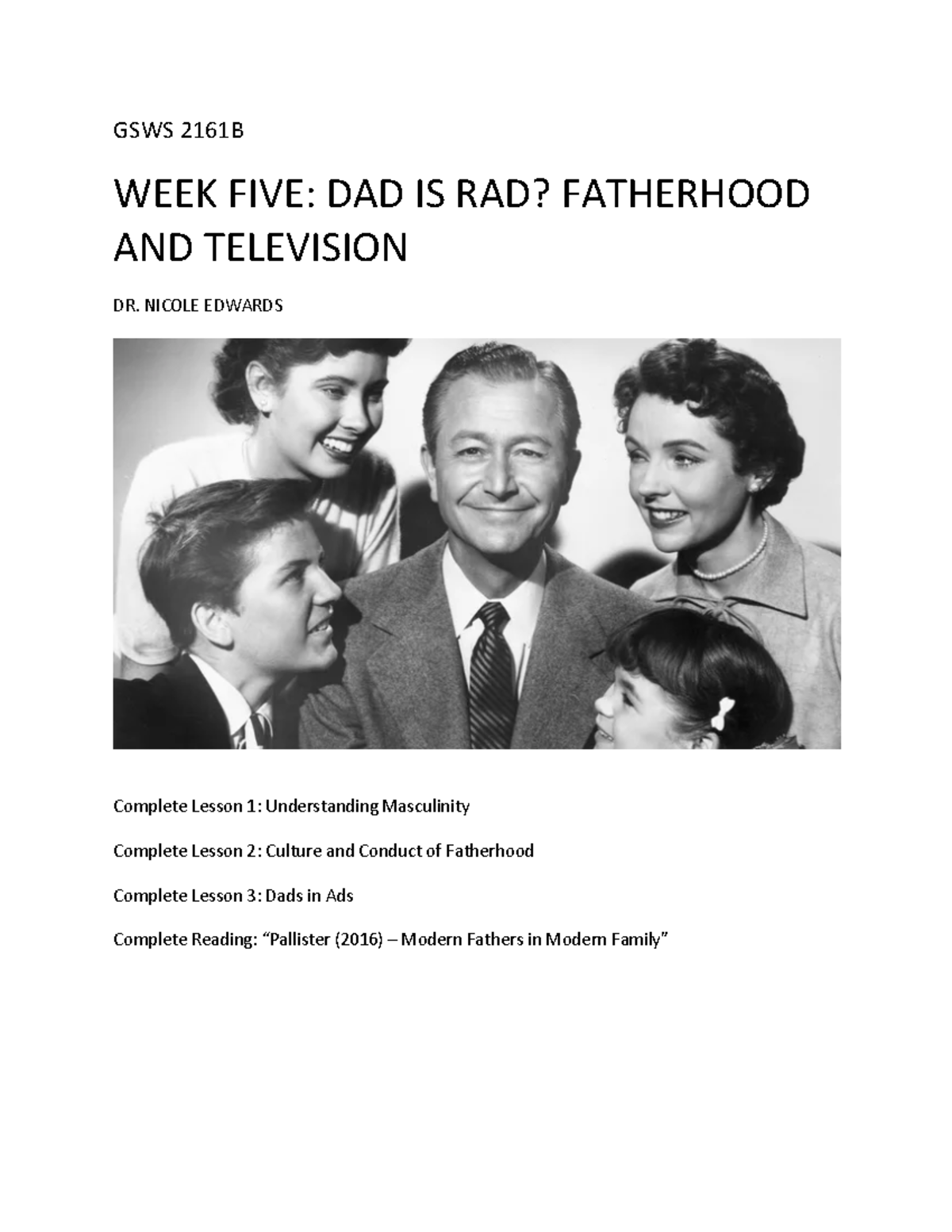 Fatherhood and Television - GSWS 2161B WEEK FIVE: DAD IS RAD ...