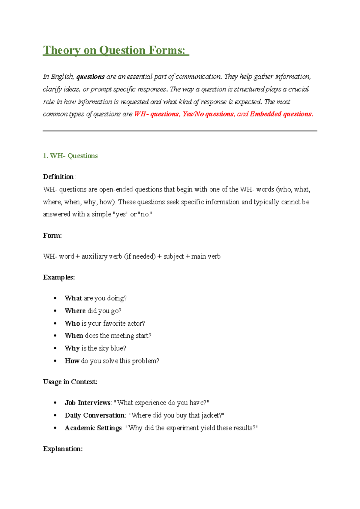 Theory and Practice on Question Forms: Understanding English Questions ...