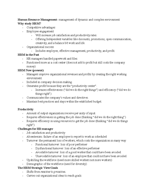Human Resource Management Lecture Notes Chapter 2 and 3 - Strategy ...