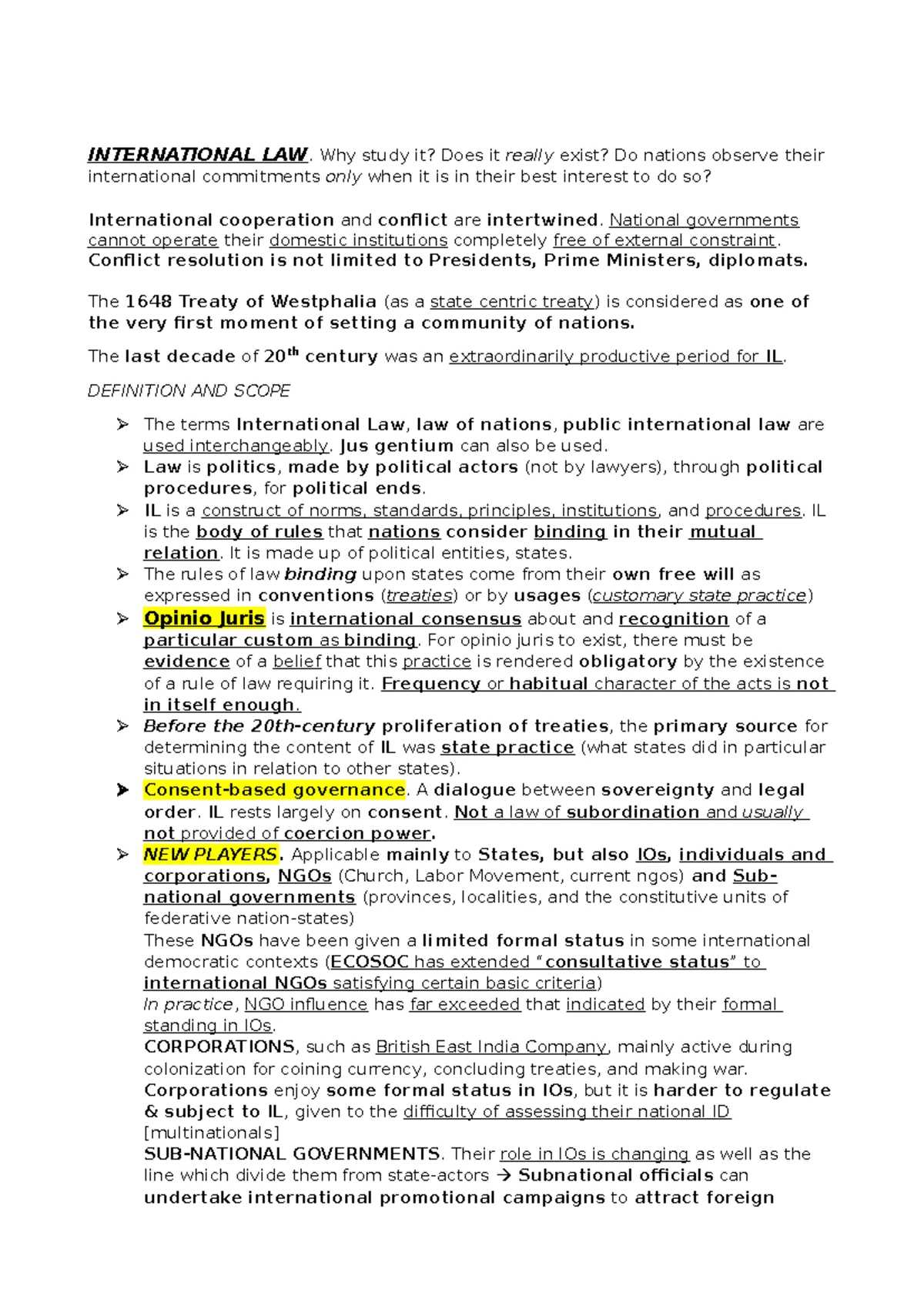 2 - public int. law week two lecture note - 3 Sources of international ...