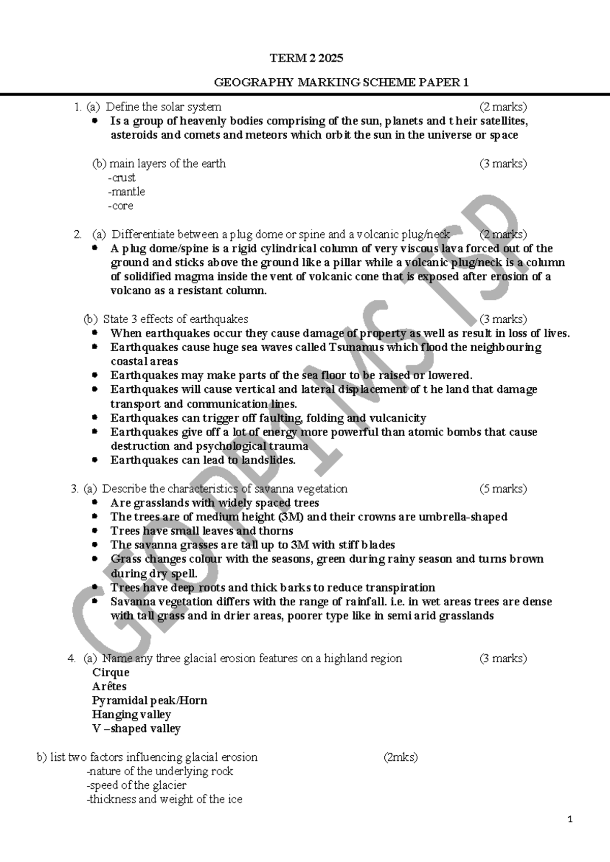 GEO 2025 Term 2 Geography Paper 1 Marking Scheme - Studocu