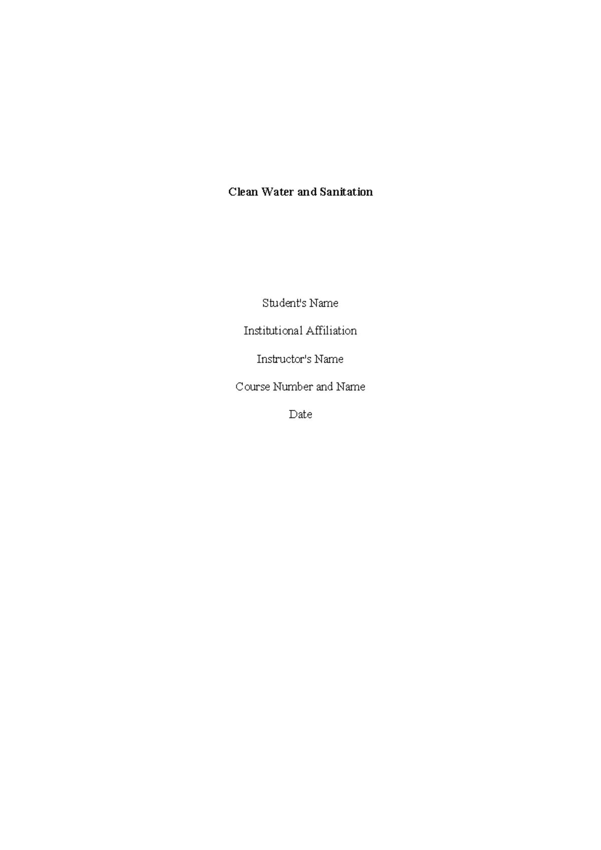 CLEAN 101: Clean Water & Sanitation Solutions and Innovations - Studocu