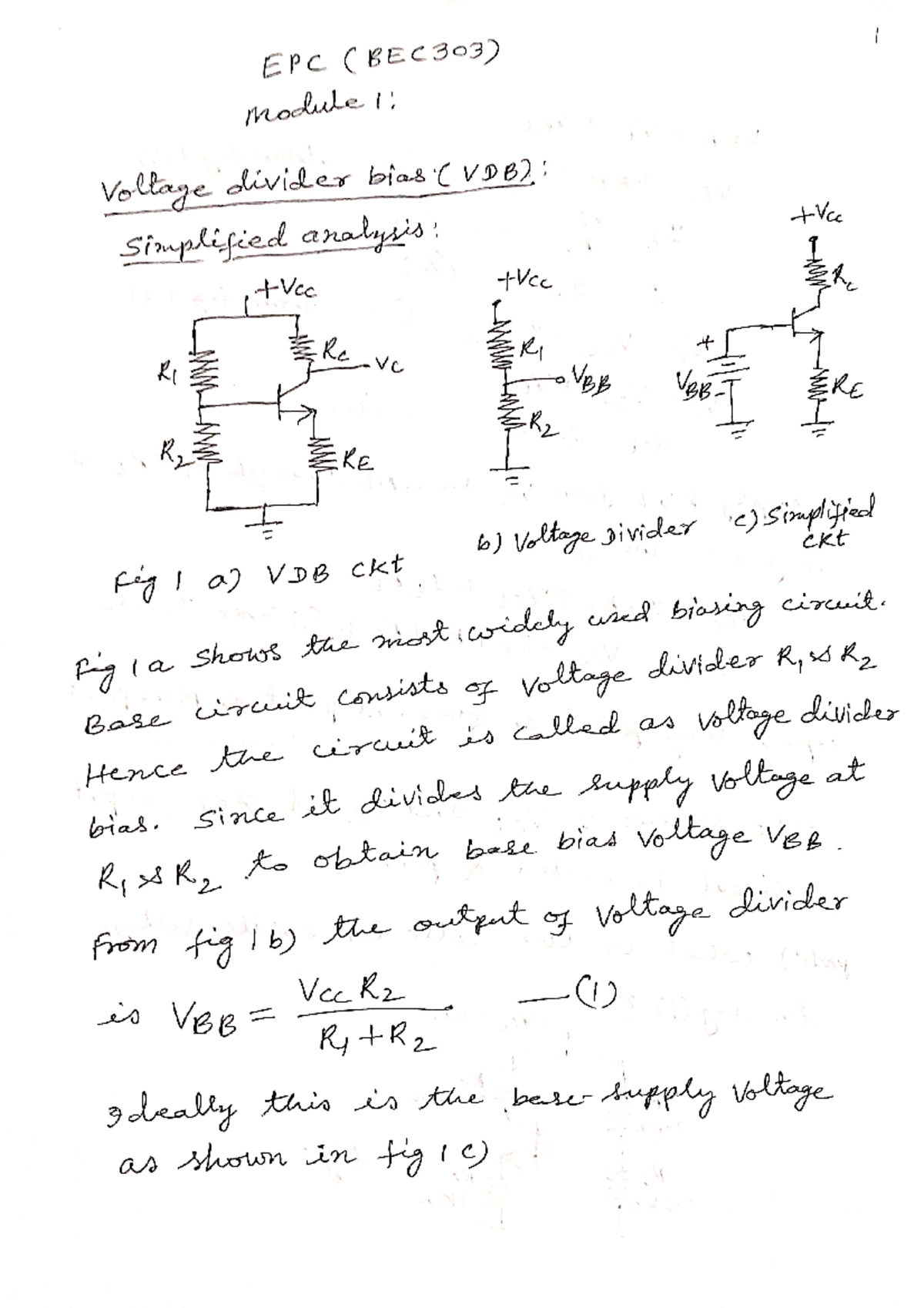 BEC303 module 1 - EPC (BEC 303) module 1: Voltage divider bias (VDB ...