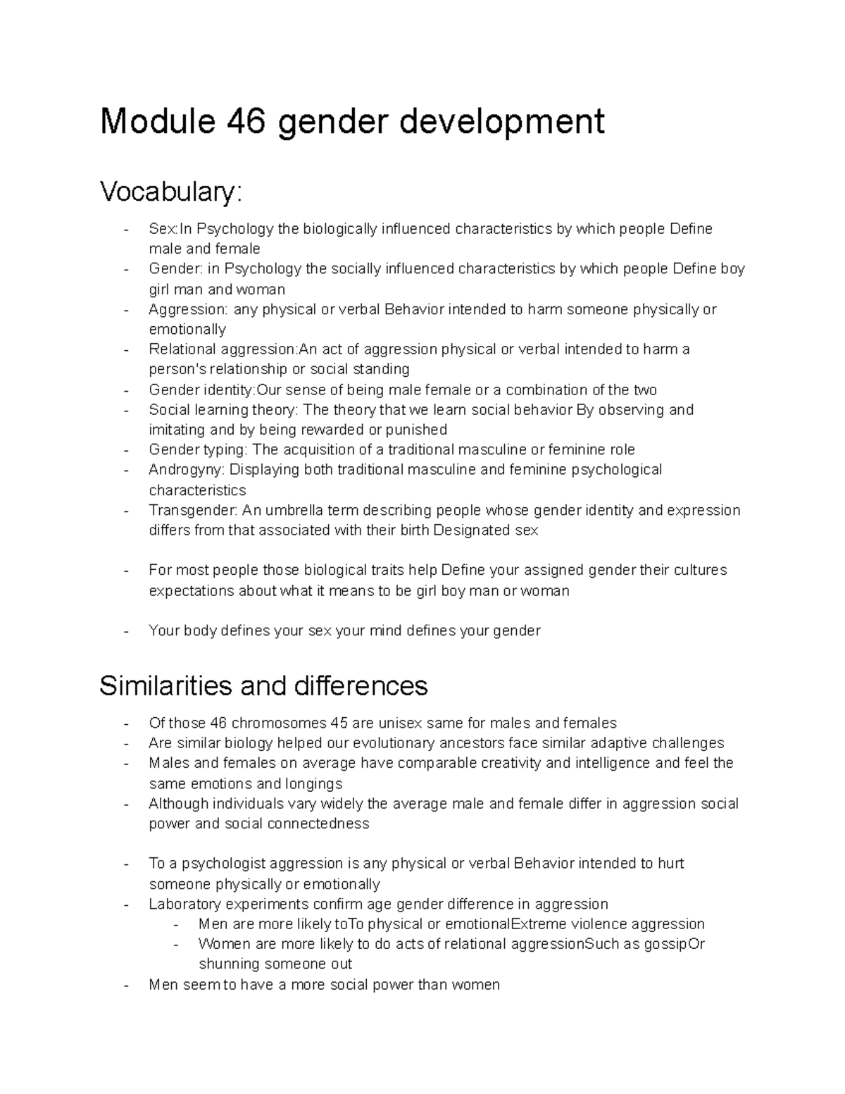 Module 46 & 47: Gender Development Vocabulary & Key Concepts - Studocu