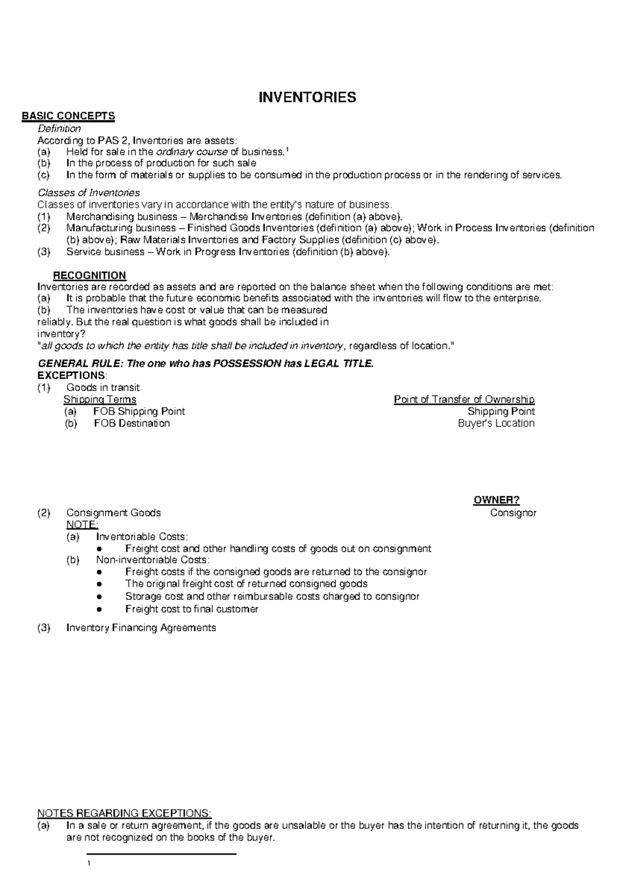 05-Inventory-Notes: Key Concepts and Accounting Guidelines - Studocu