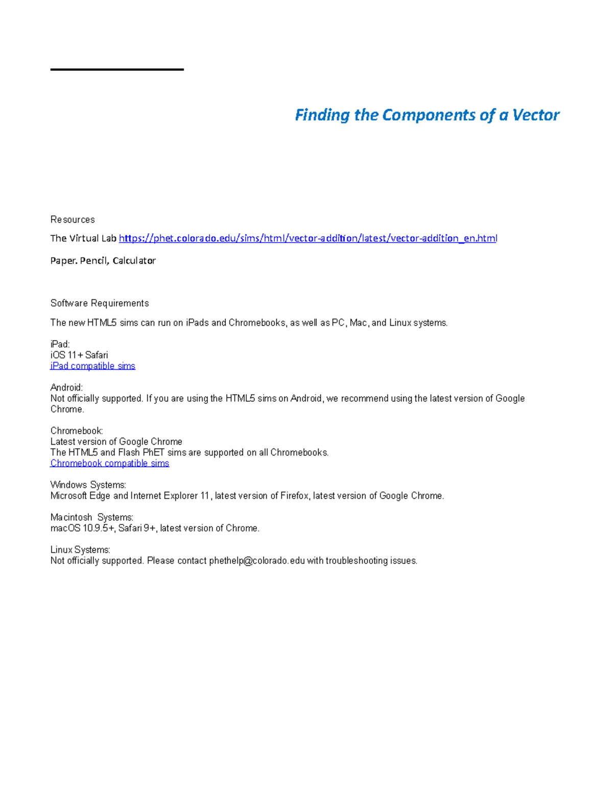 Lab 3 - Component Analysis of Vectors in a Virtual Environment - Studocu
