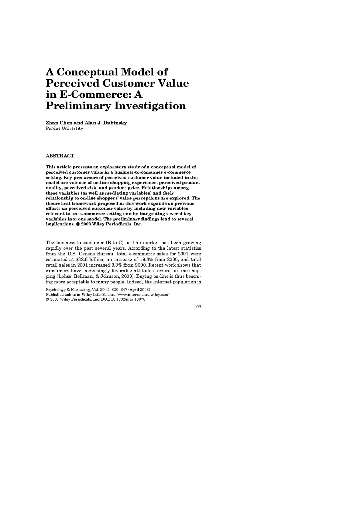 A conceptual model of perceived customer value in e‐commerce A ...