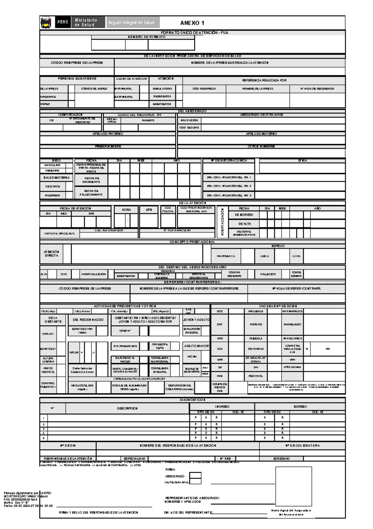 Formato Único de Atención - FUA (Anexo 1) - Document Preview