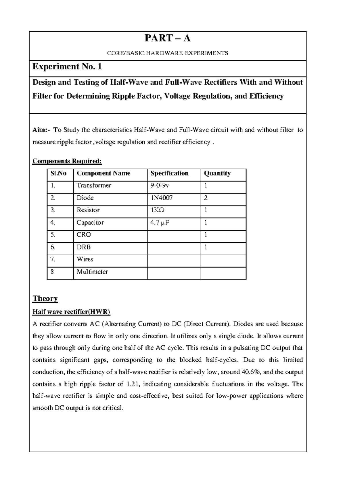 Basic Electronics Lab Manual: Experiments on Rectifiers & FETs - Studocu