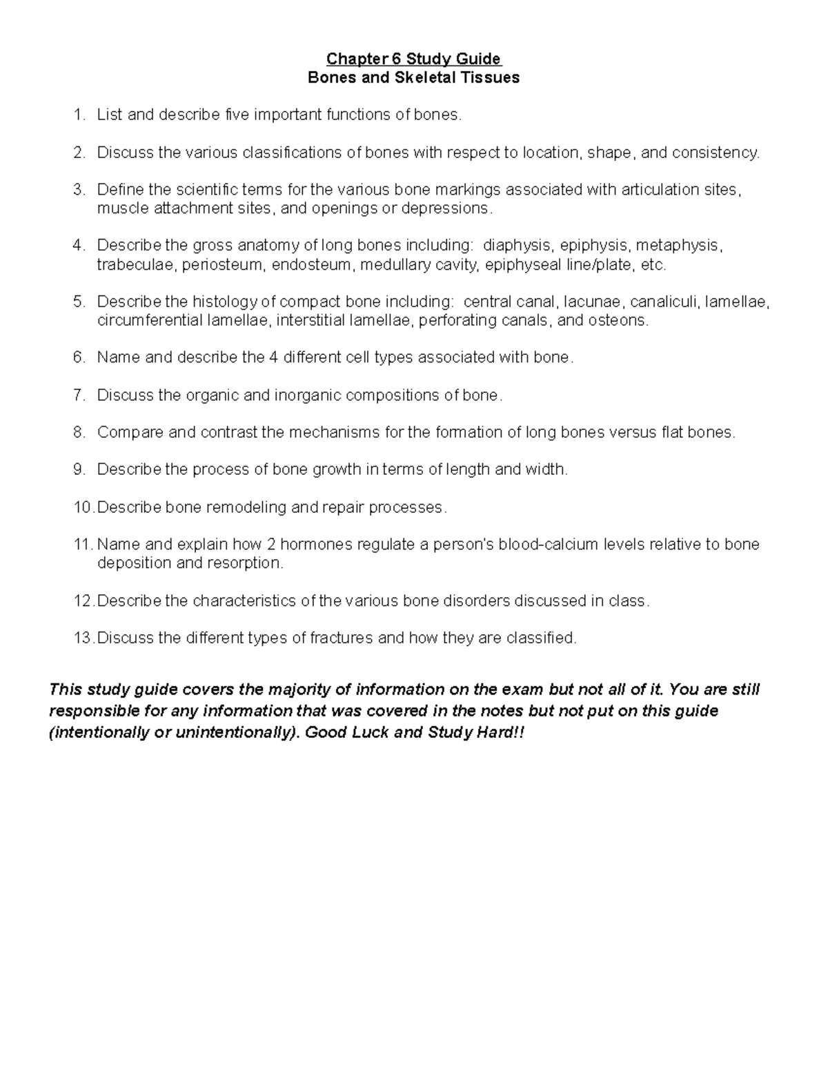 Openstax BIO 101 Chapter 6 Study Guide: Bones & Skeletal Tissues - Studocu