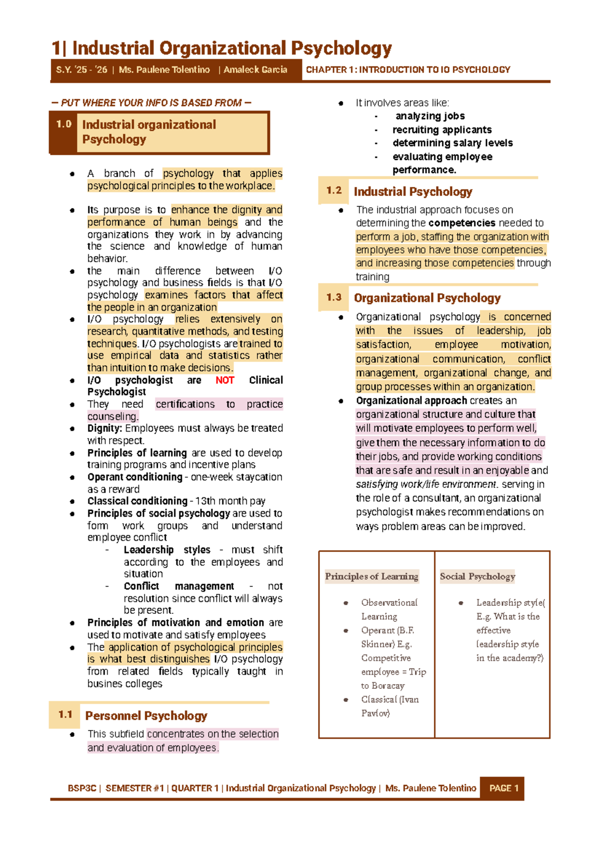 BSP3C IO Psychology L1 - Lesson 1 Lecture Notes by Ms. Paulene ...