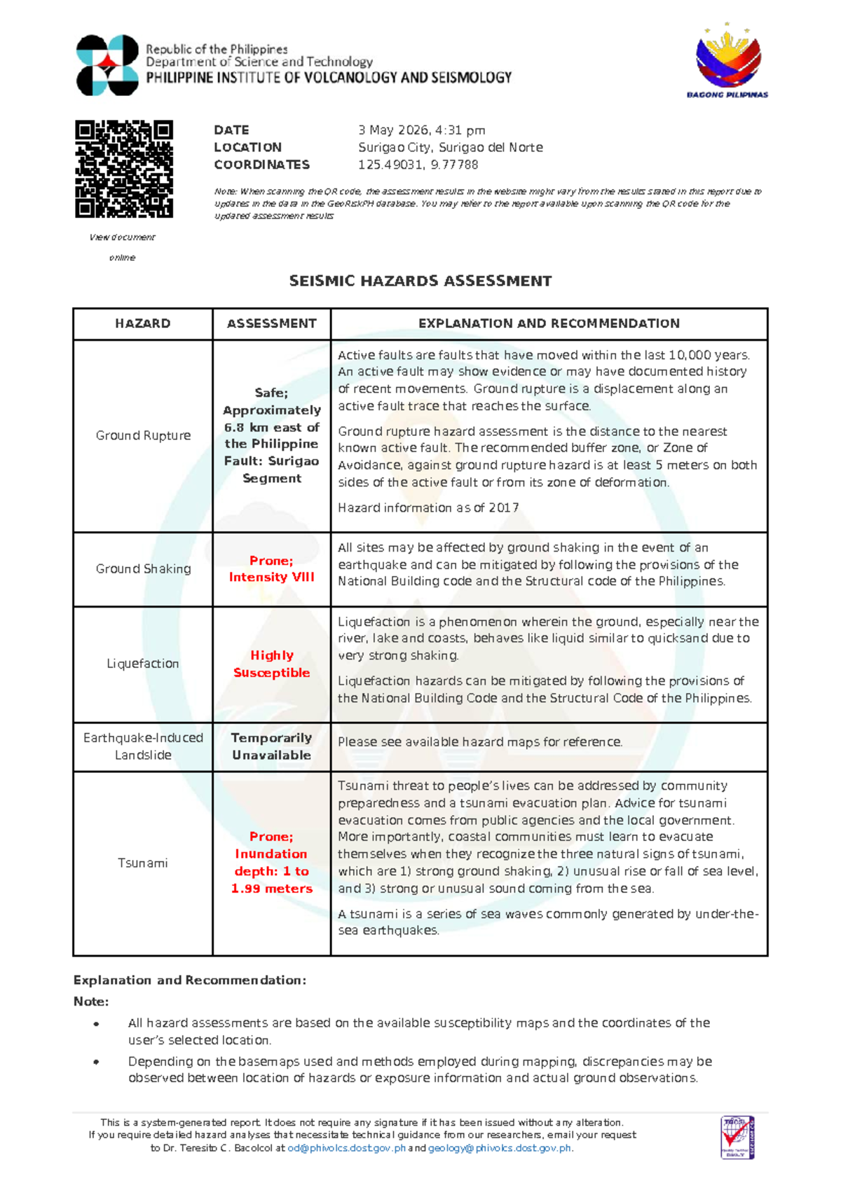 Seismic Hazard Assessment Report for Surigao City (163117) - Studocu