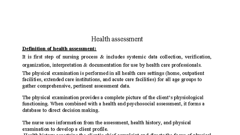 Physical+ Examinationالسعيدة - Health assessment Definition of health ...