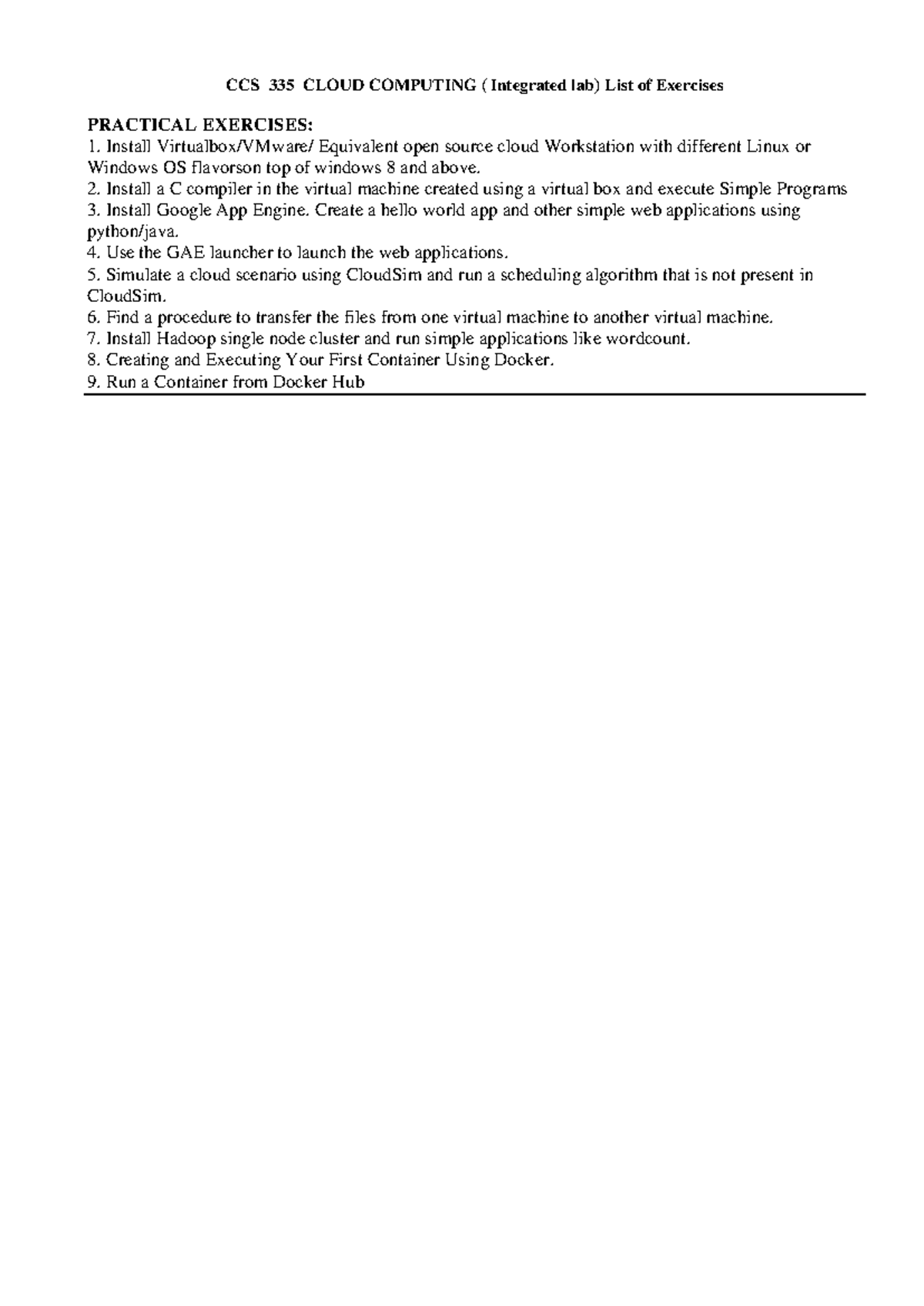 Lab Manual for CCS 335 Cloud Computing: Practical Exercises Guide - Studocu