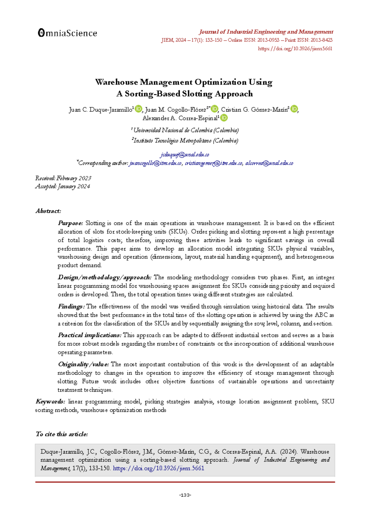 Warehouse Management Optimization: A Sorting-Based Slotting Approach ...