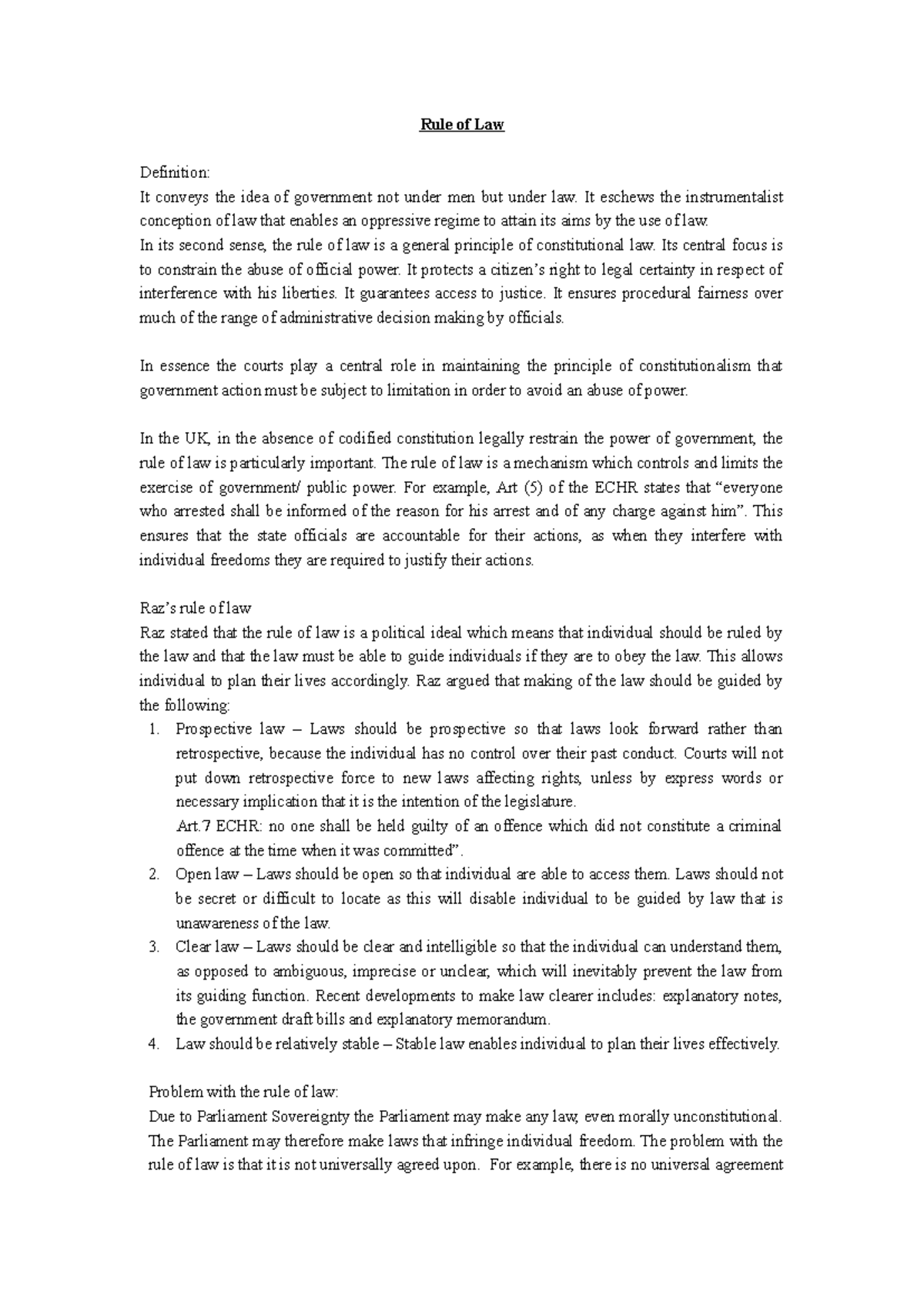 4. Rule of Law - Exam Prep Notes on Constitutional Principles - Studocu
