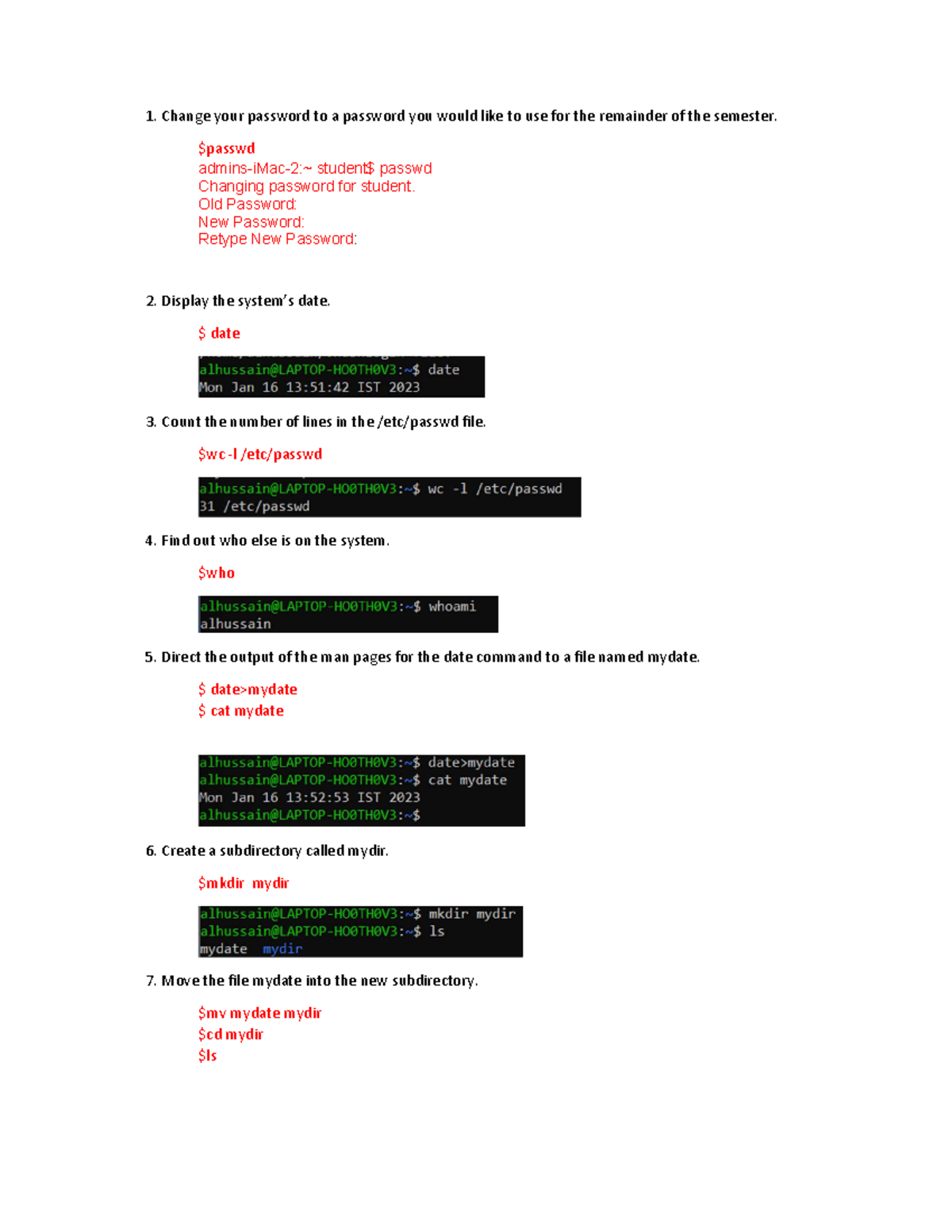 Assignment 1 Lab OS - Change your password to a password you would like ...