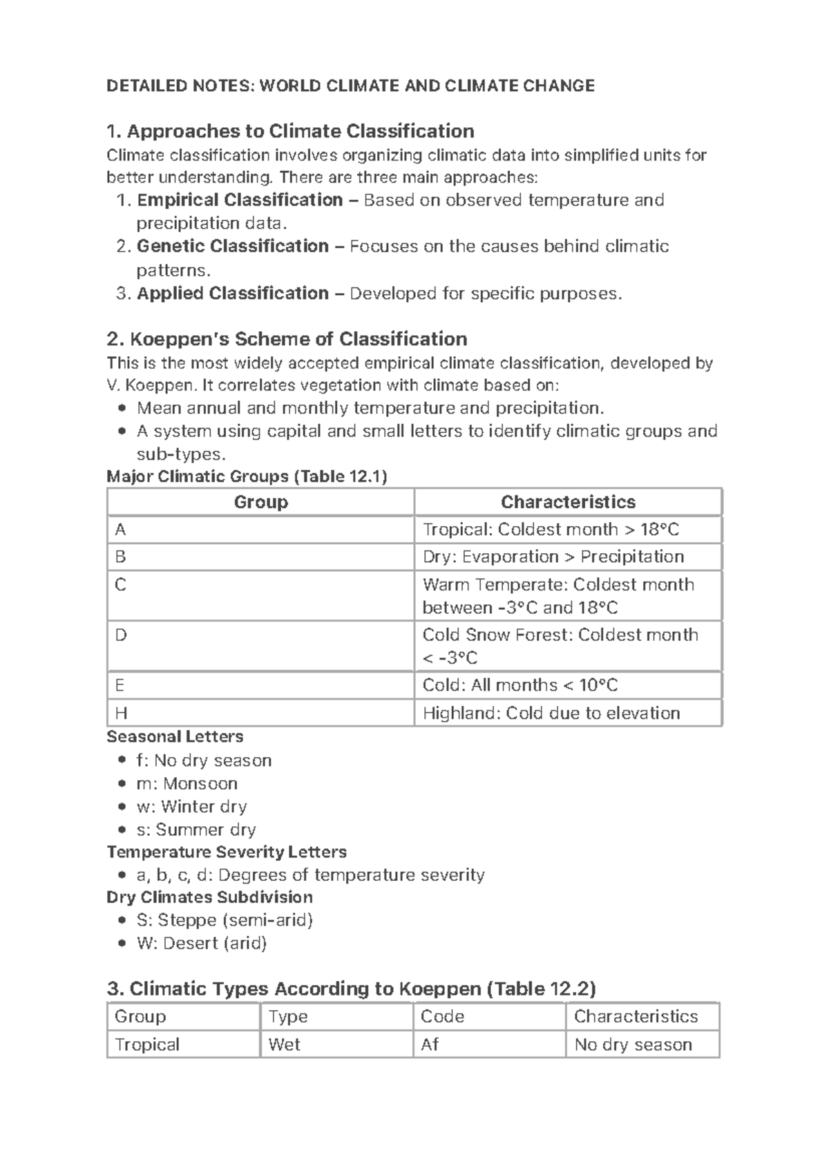 Detailed Notes: World Climate & Climate Change (Course Code) - Studocu