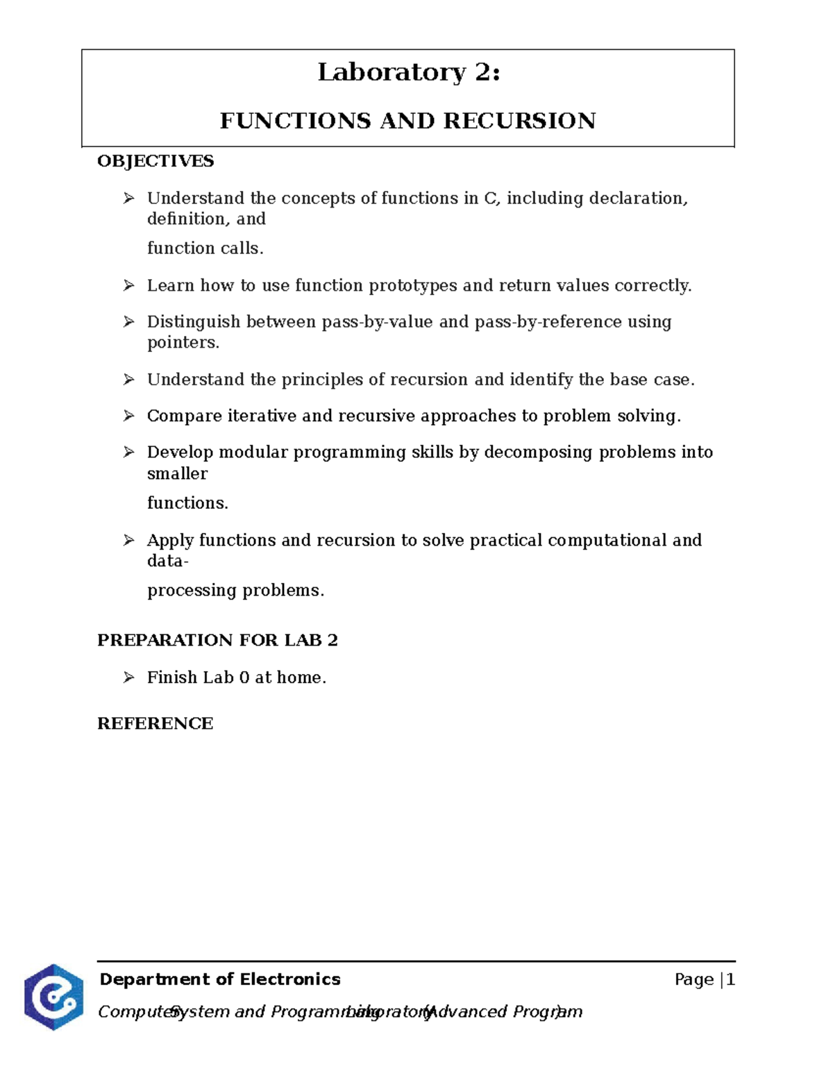 Lab 2: Functions & Recursion in C - Concepts & Applications - Studocu