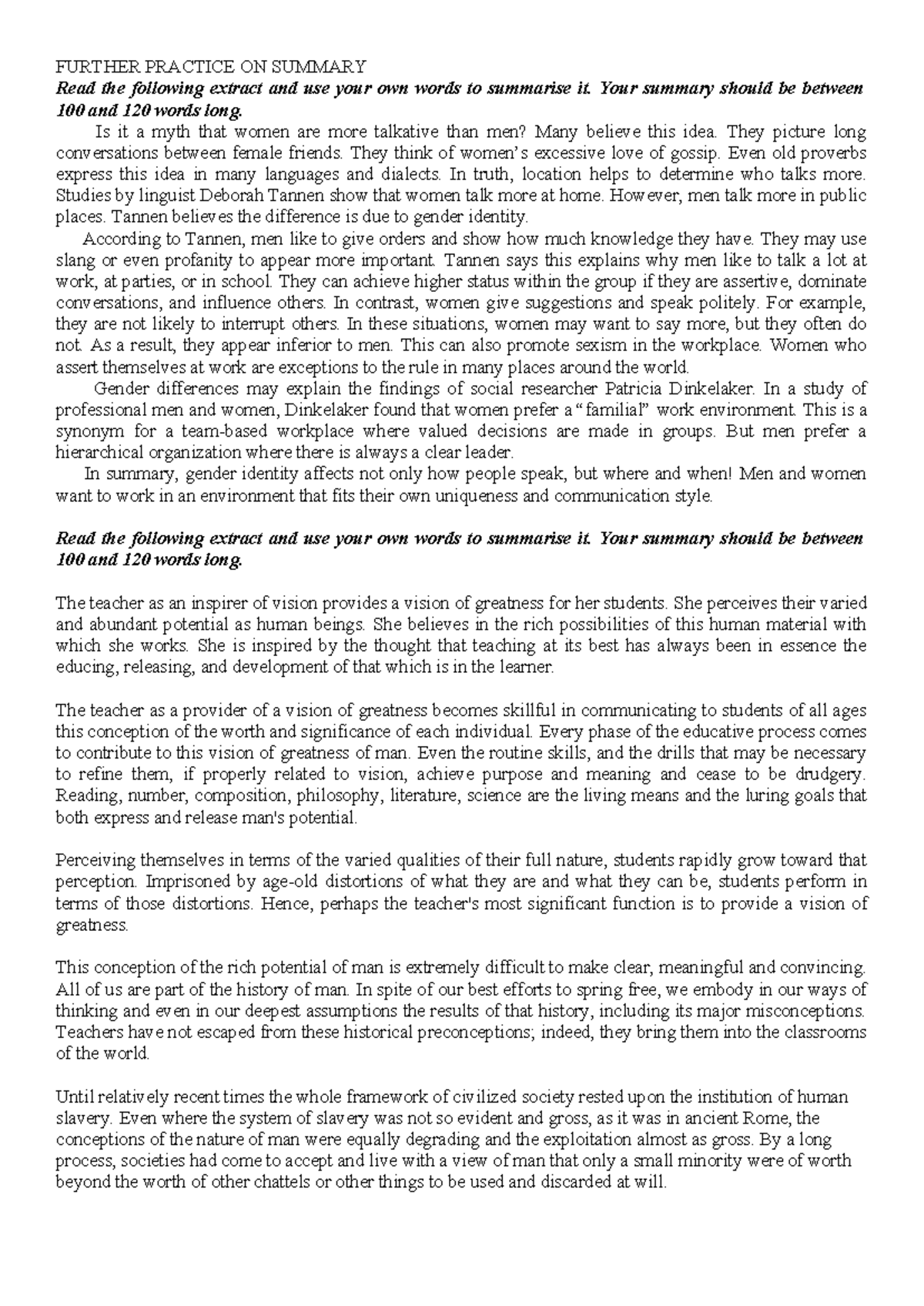 Further Practice on Summary: Exploring Language, Thought & Gender - Studocu