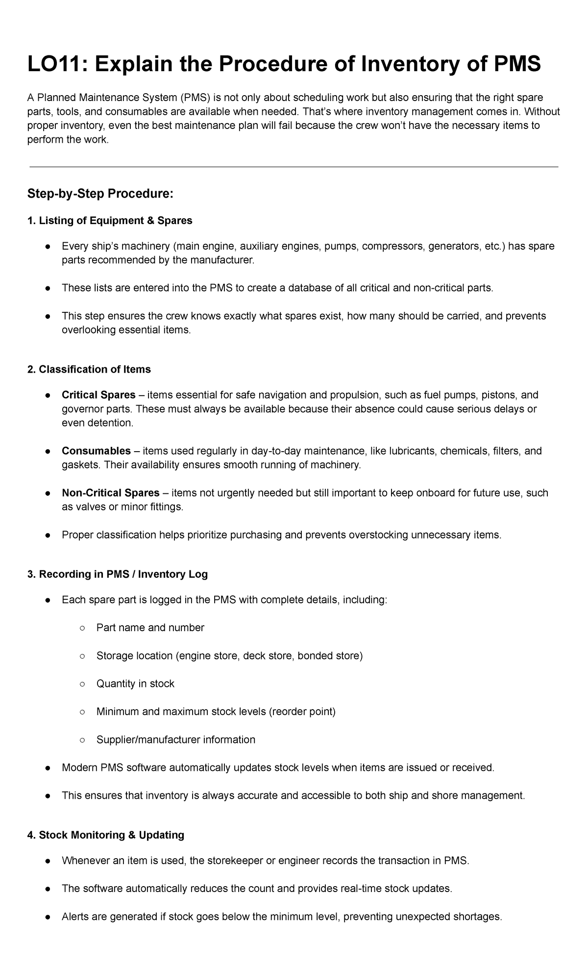 LO11: Inventory Management Procedures in Planned Maintenance System ...