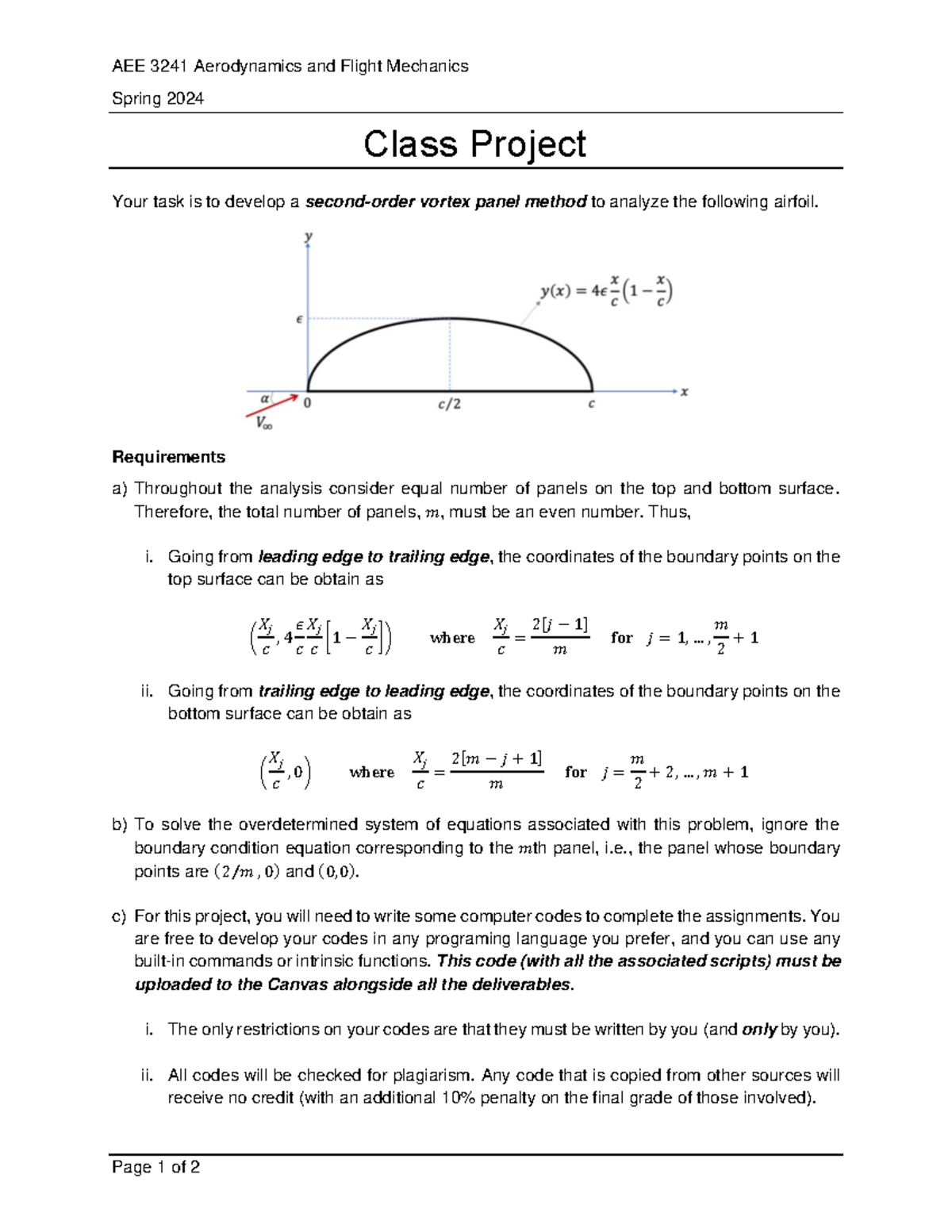 AEE3241 Final Project: Vortex Panel Method for Airfoil Analysis - Studocu
