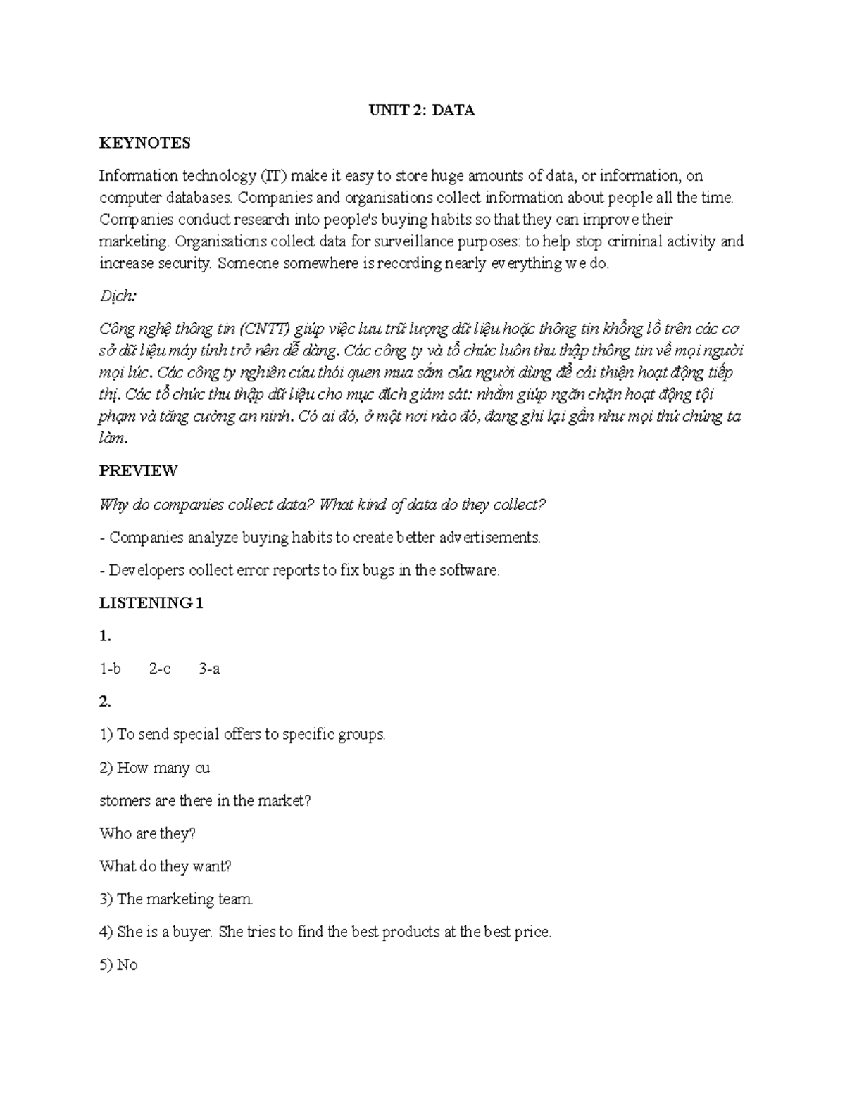 UNIT 2: DATA KEYNOTES - Intelligent Business Overview - Studocu
