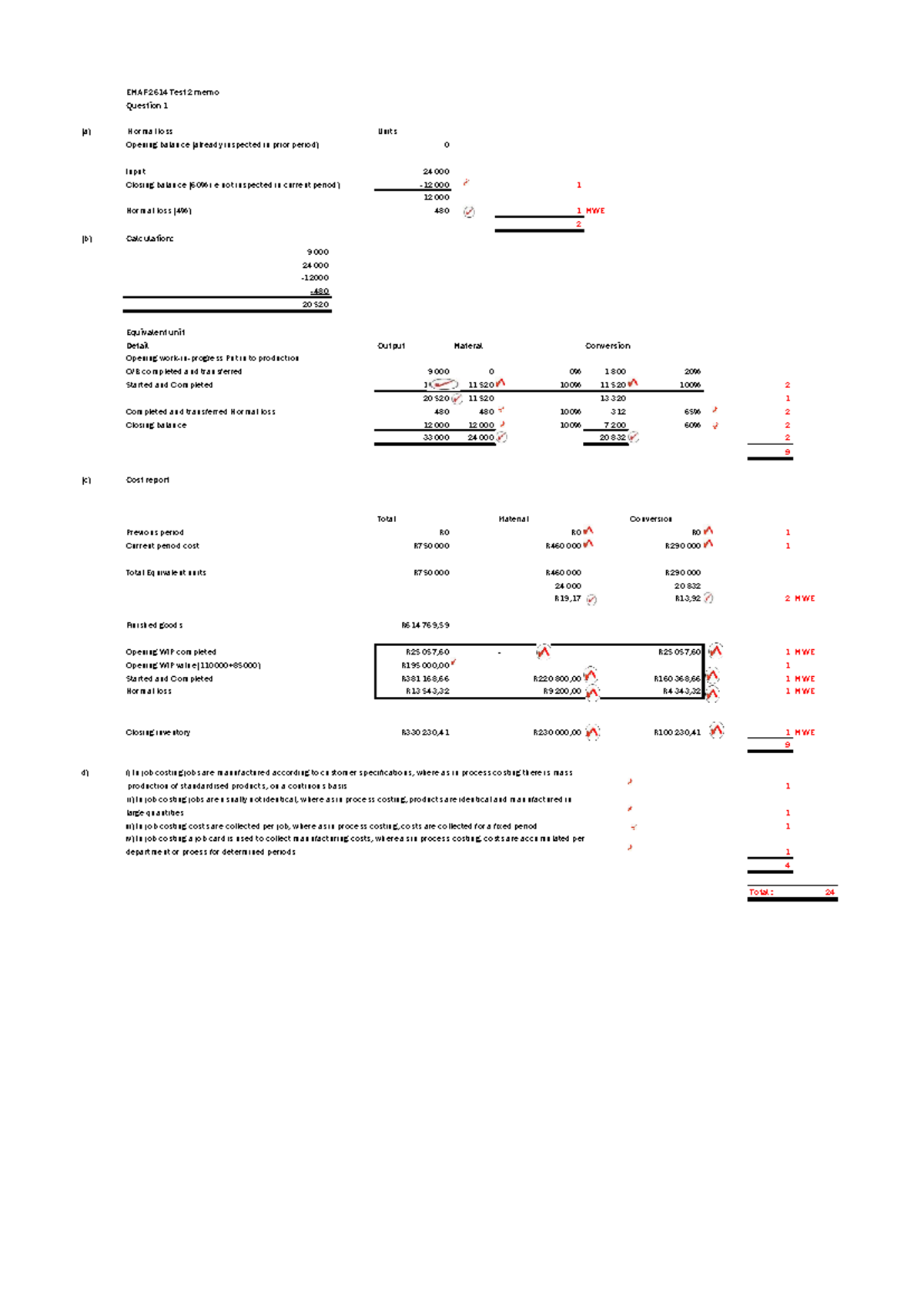 EMAF 2614 Test 2 Memo: Detailed Solutions and Calculations - Studocu