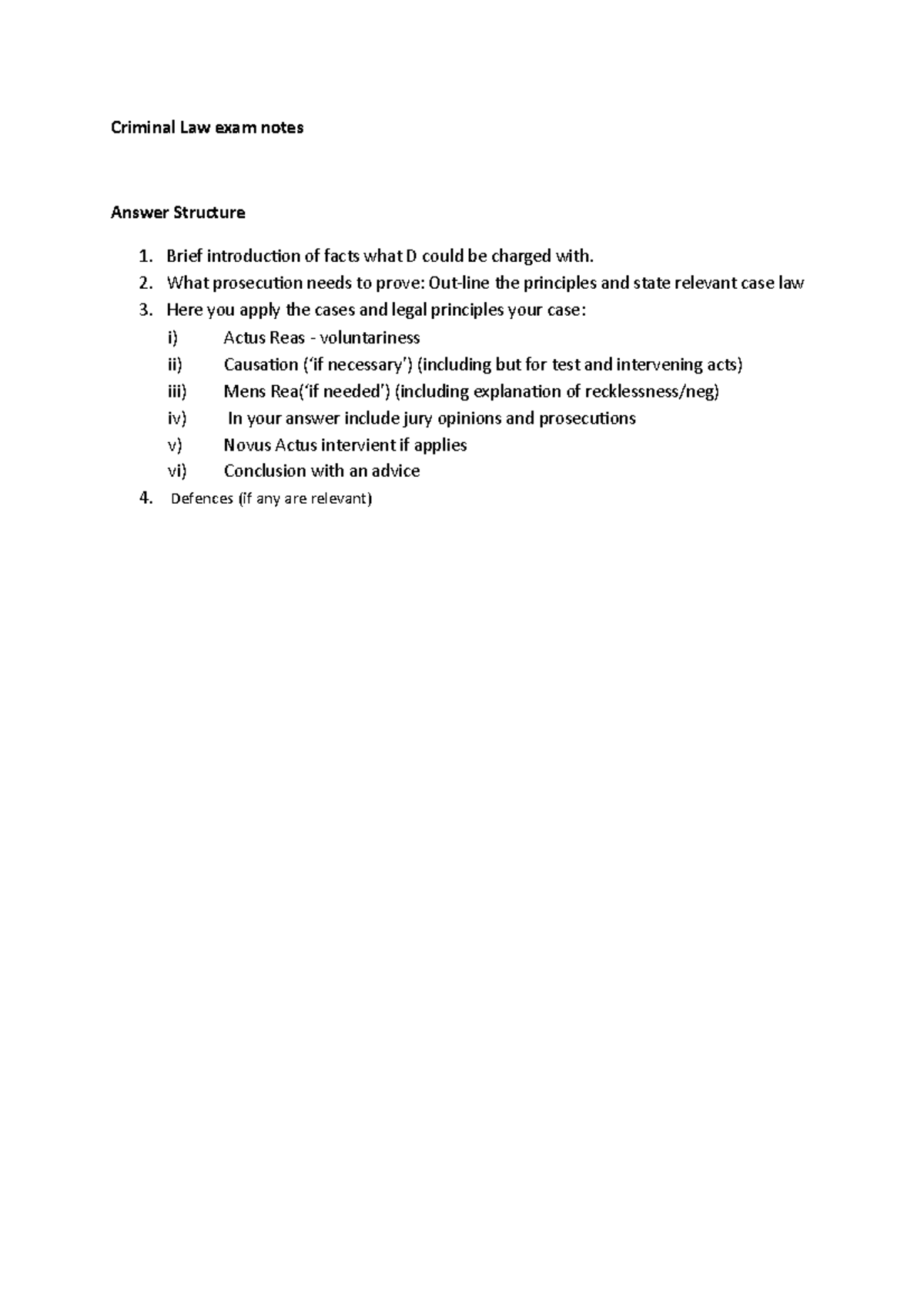 Criminal Law Exam Notes & Structure [Course Code: CL 101] - Studocu