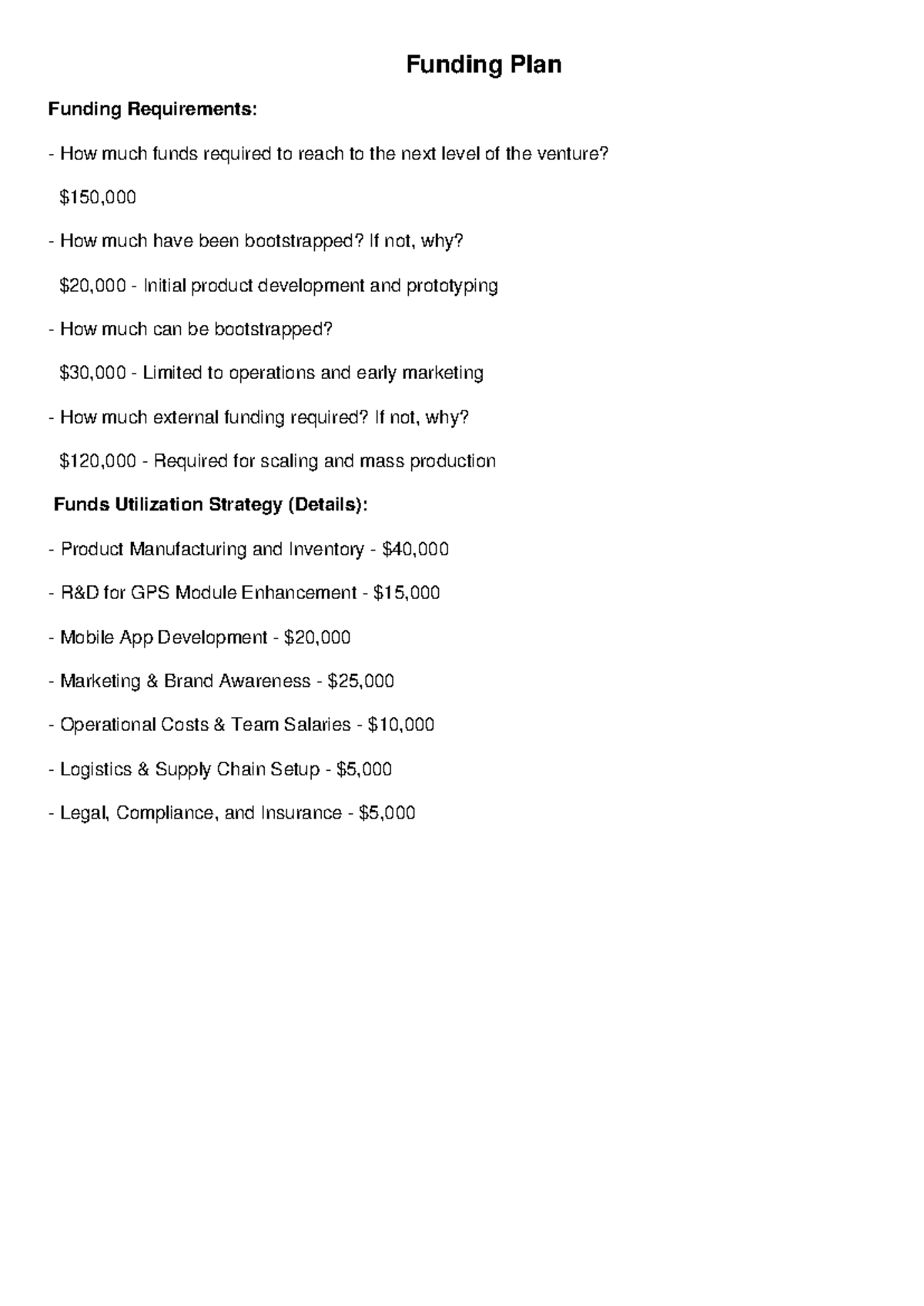 Funding Plan Estimation - Funding Plan Funding Requirements: How much ...