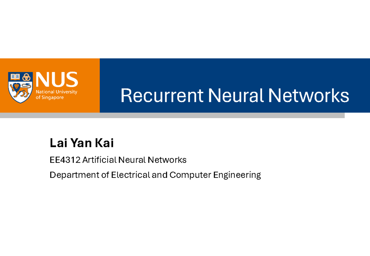 EE4312 Recurrent Neural Networks - Lecture Slides Overview - Studocu