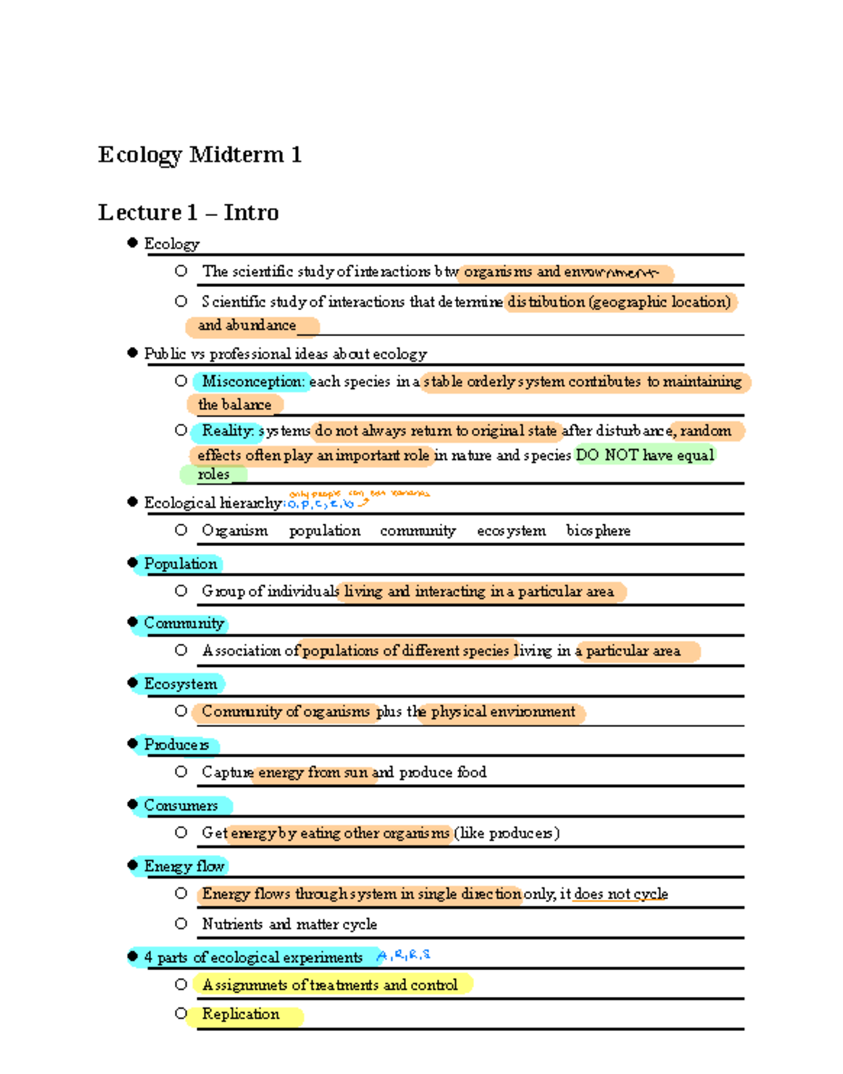Ecology 101 Midterm Exam Notes: Key Concepts & Insights - Studocu